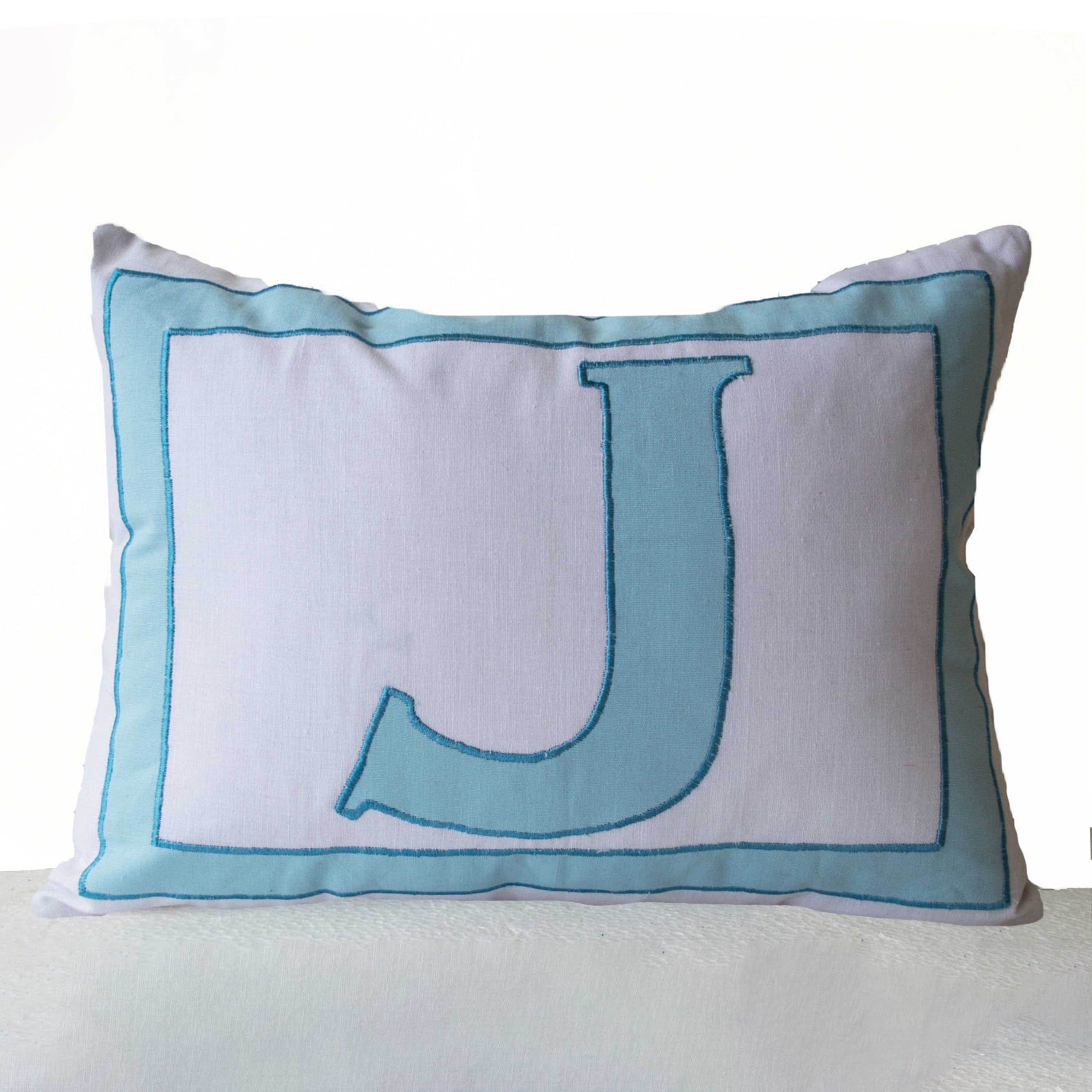 Monogram Pillows -Personalized White Blue letter pillow cover- Alphabet throw pillow- Customized letter cushions- Cotton pillow- Gift- 12x16