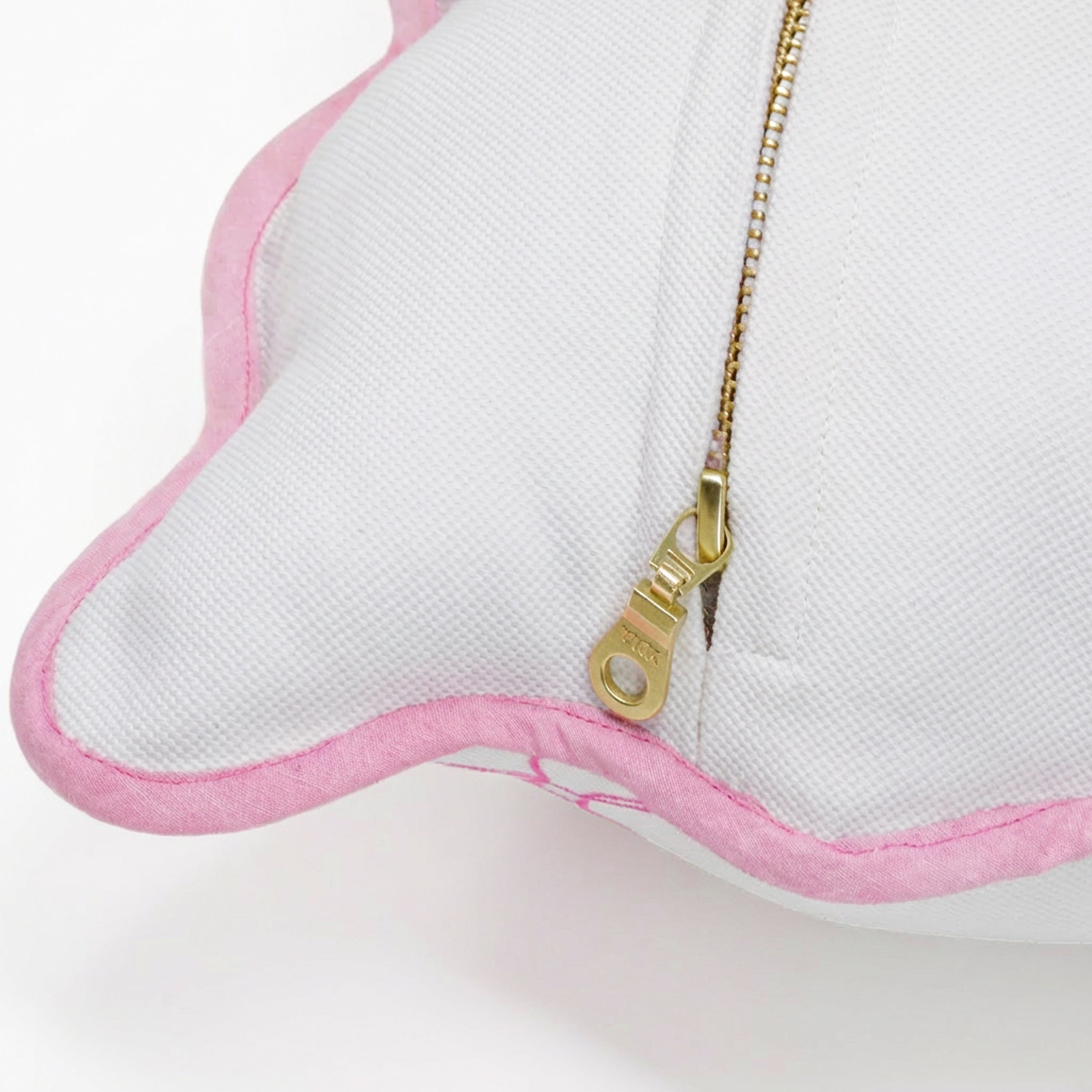 Scalloped Cotton Canvas Pillow Cover with Bow Embroidery