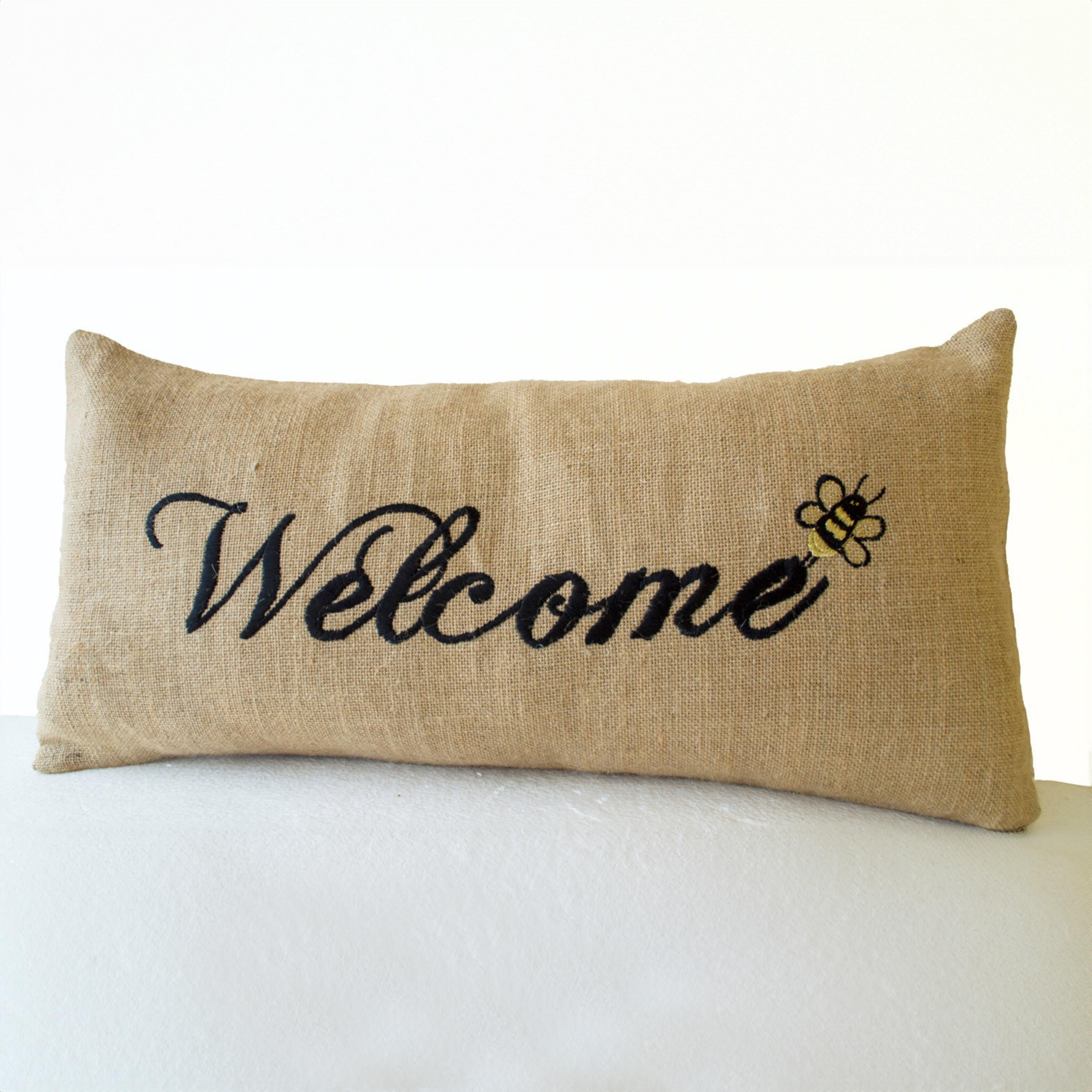 Welcome  Burlap Lumbar Throw Pillow