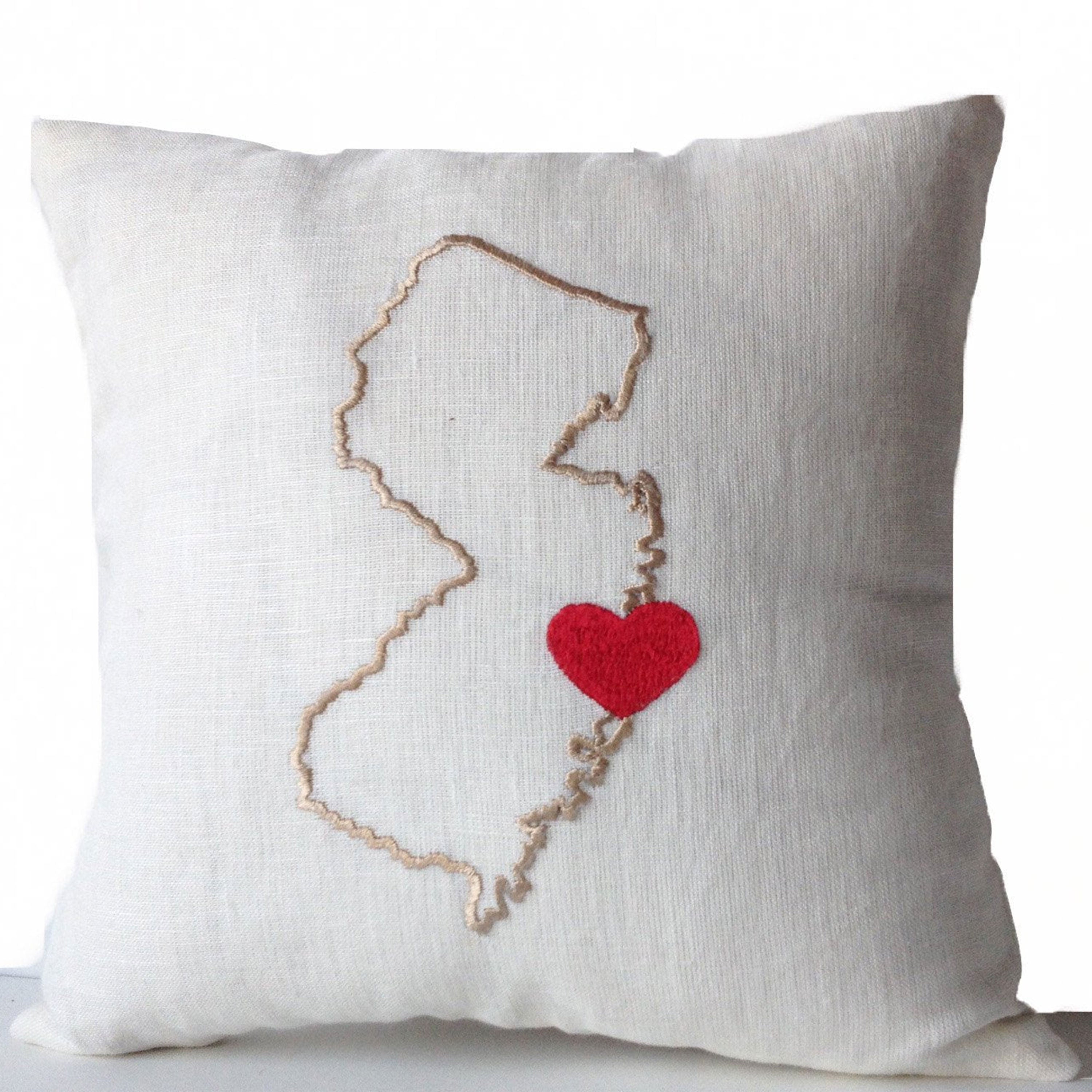 Dorm Pillow, State Map Pillow, Ivory Linen Pillow Cover, Customize State City Pillow