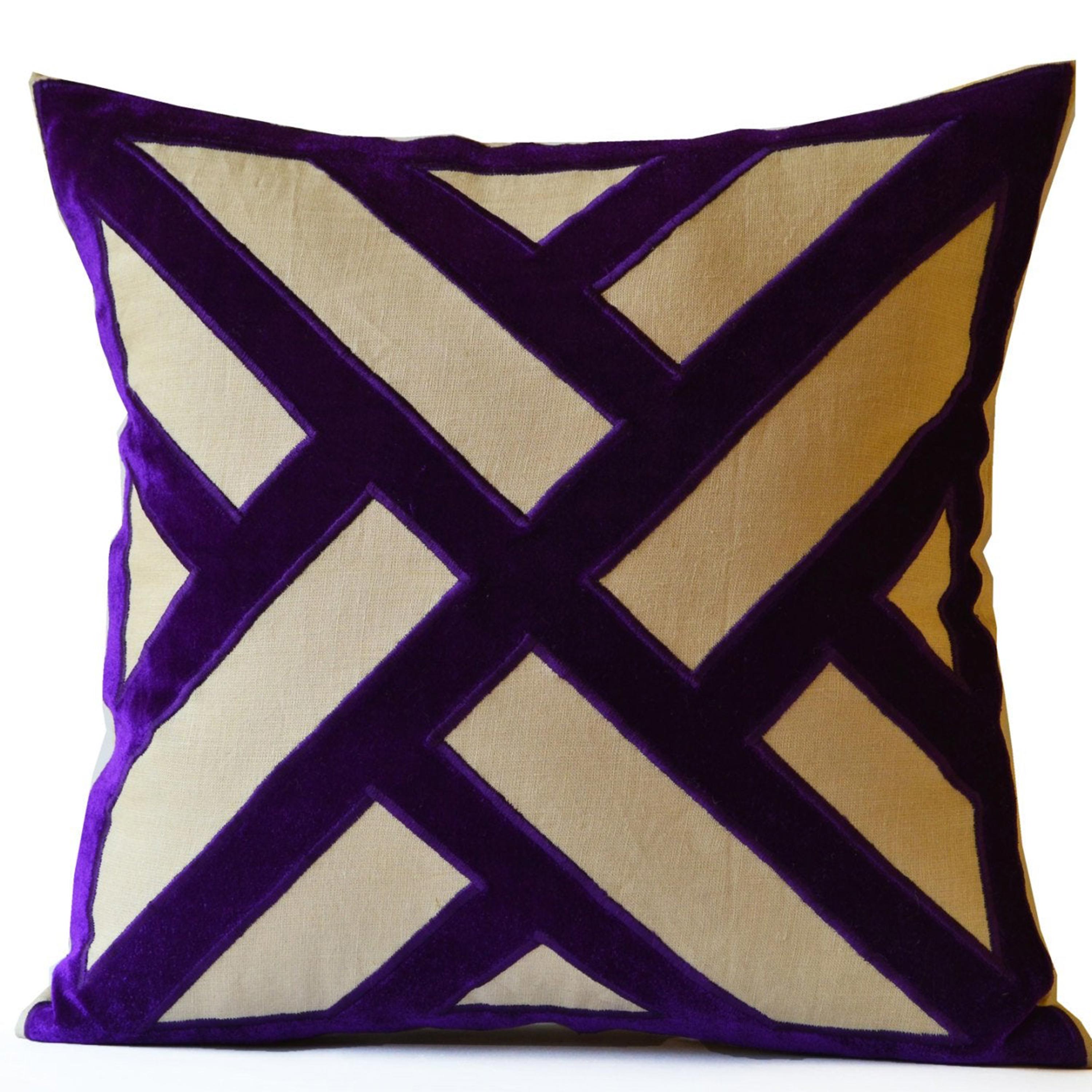 Purple Velvet Pillow, Grey Purple Velvet Pillow Cover, Geometric Pillows