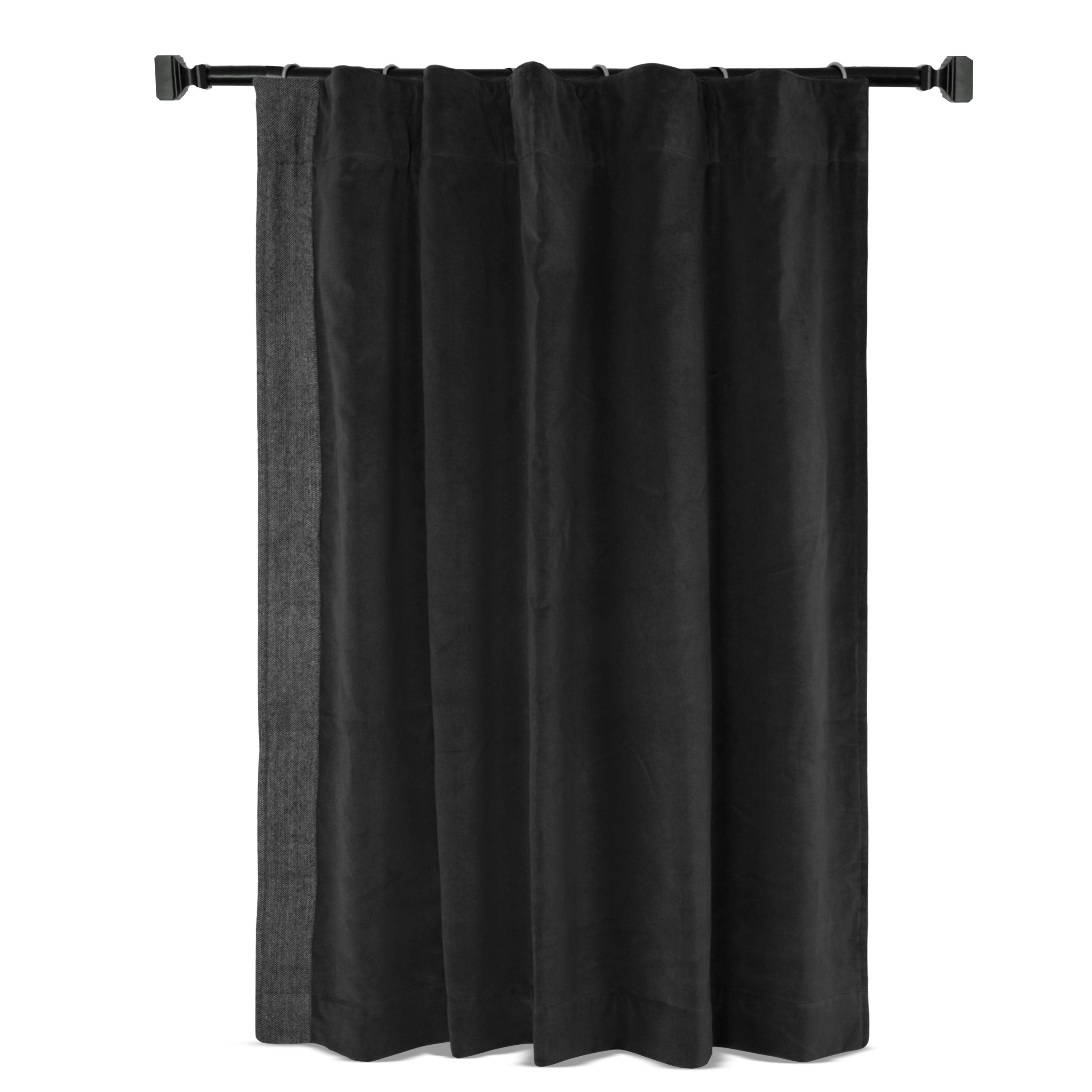 Black Cotton Velvet Curtain With Grey Chevron Trim