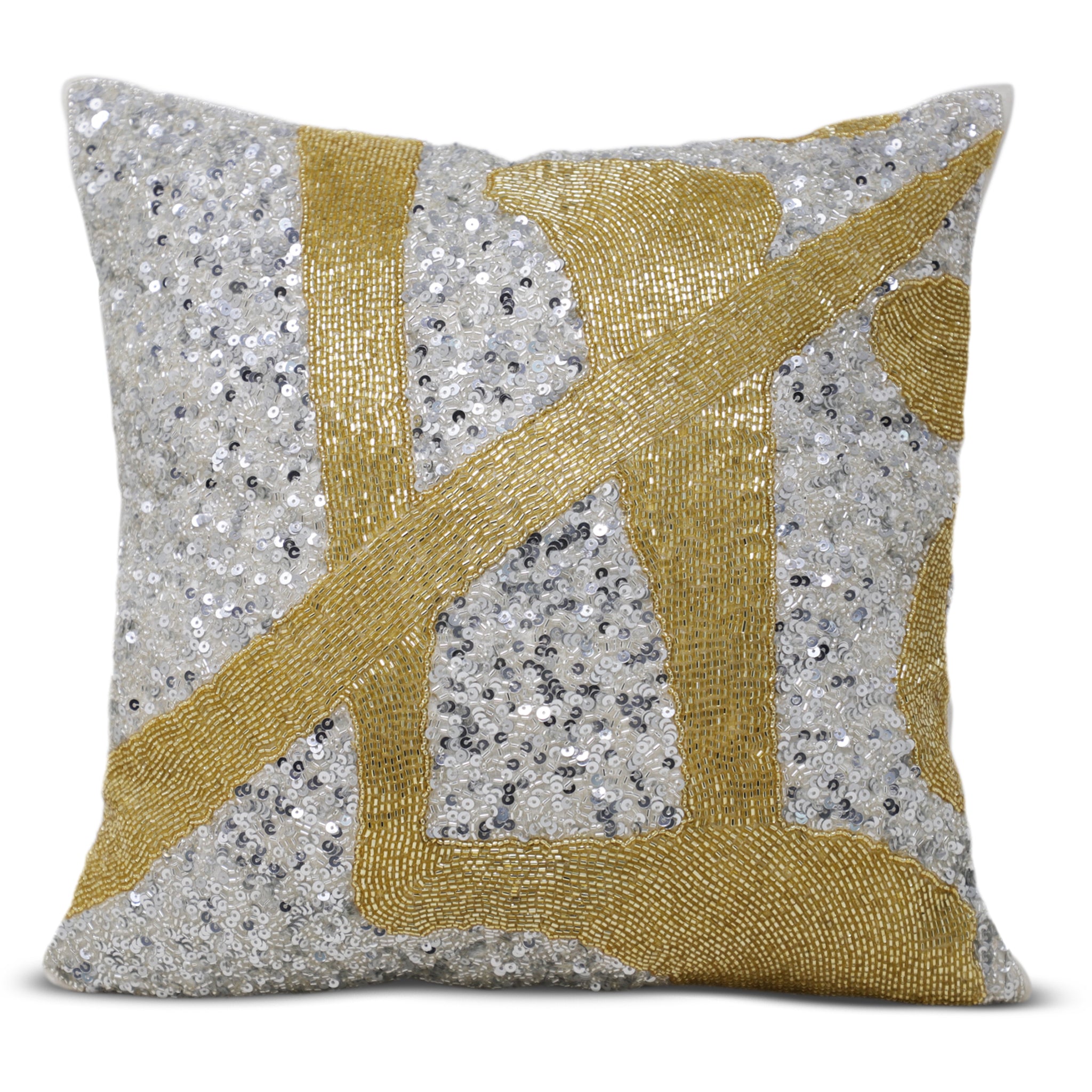 Ode To Japan - Gold Silver Beaded Pillow Cover, Gilver Beads Pillow Case