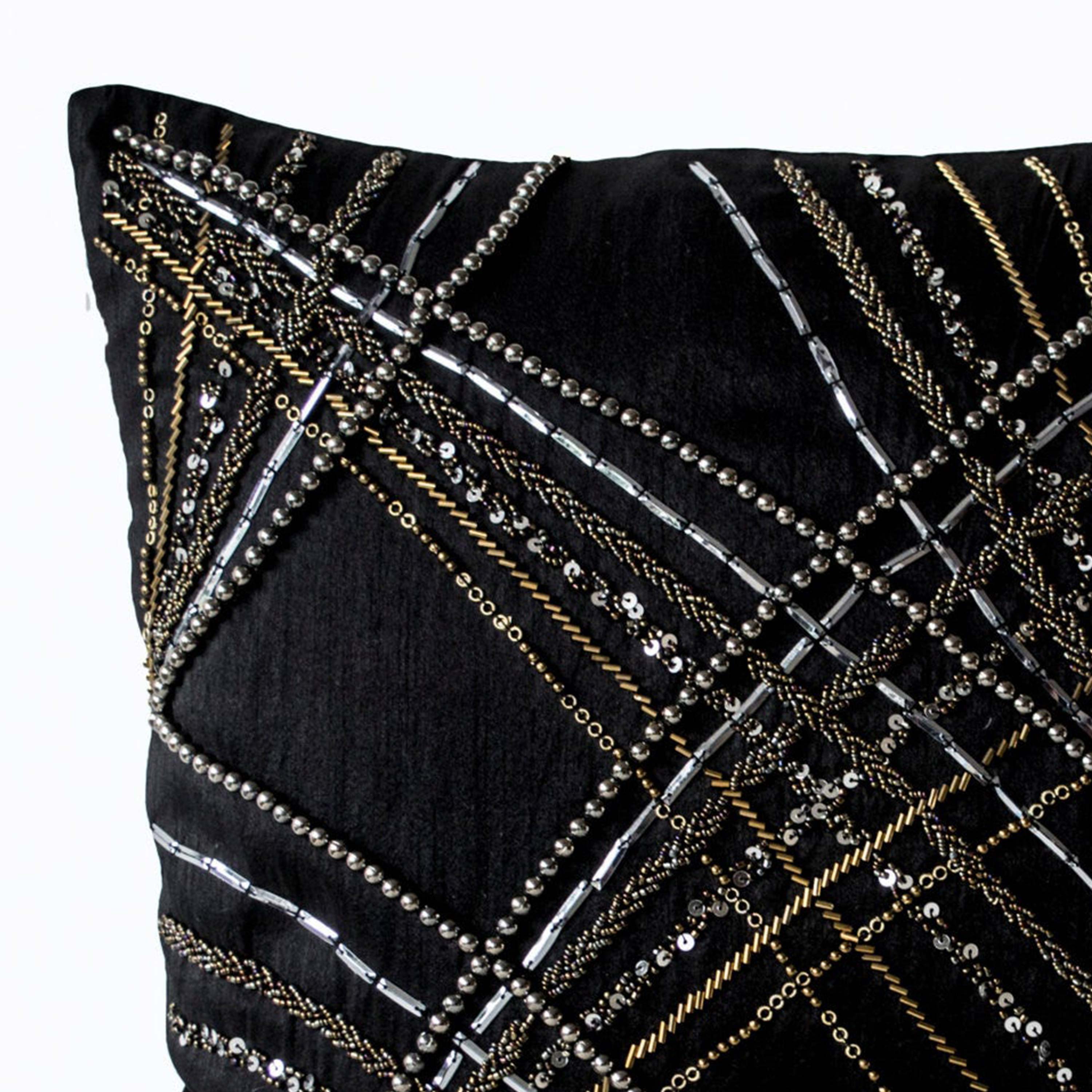 Throw Pillow Covers in Black with Intricately Crafted Geometric Contemporary Design-Sequin Decorative Pillow -Modern Pillowcases -Gift 16x16