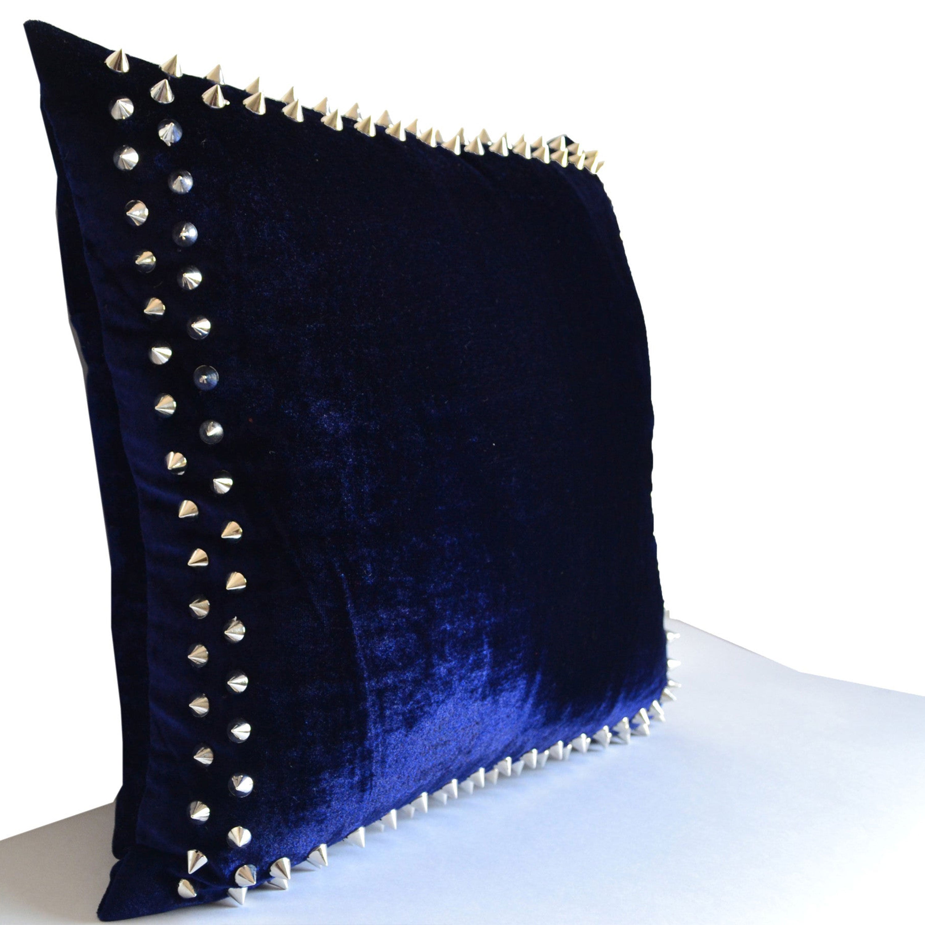 Designer Decorative Throw Pillows With Studs On Navy Velvet Pillow Cover For Chic Modern Avant Garde Home Decor