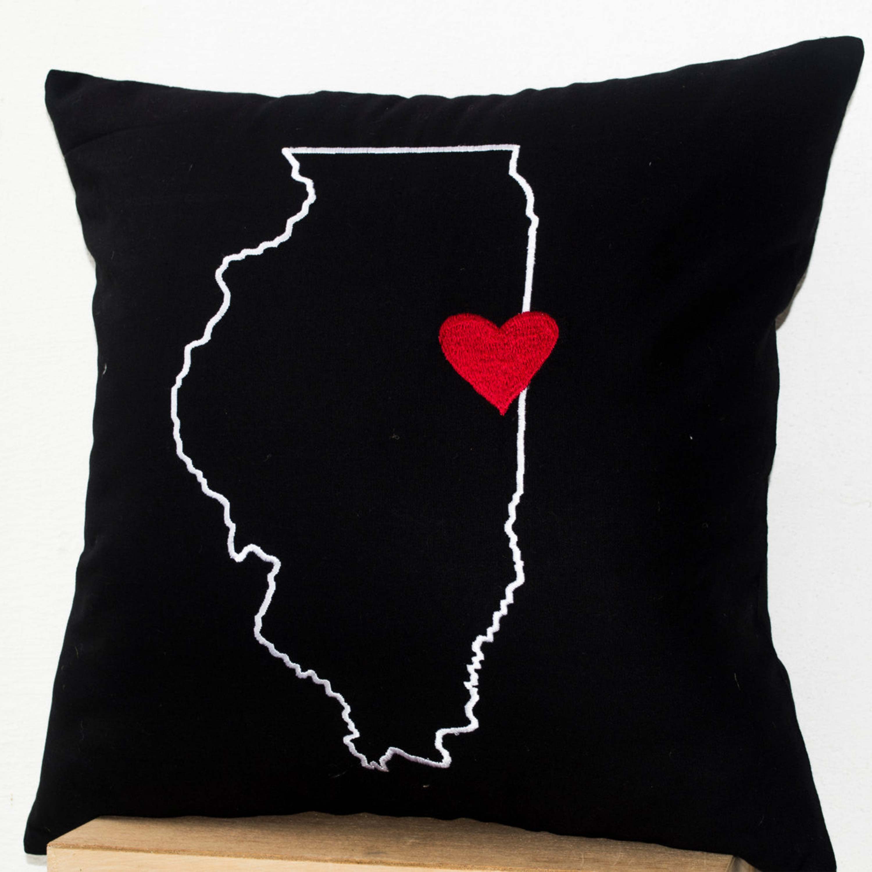 US State Map With Heart Pillow Case On Black Cotton Personalized Customized Cushion