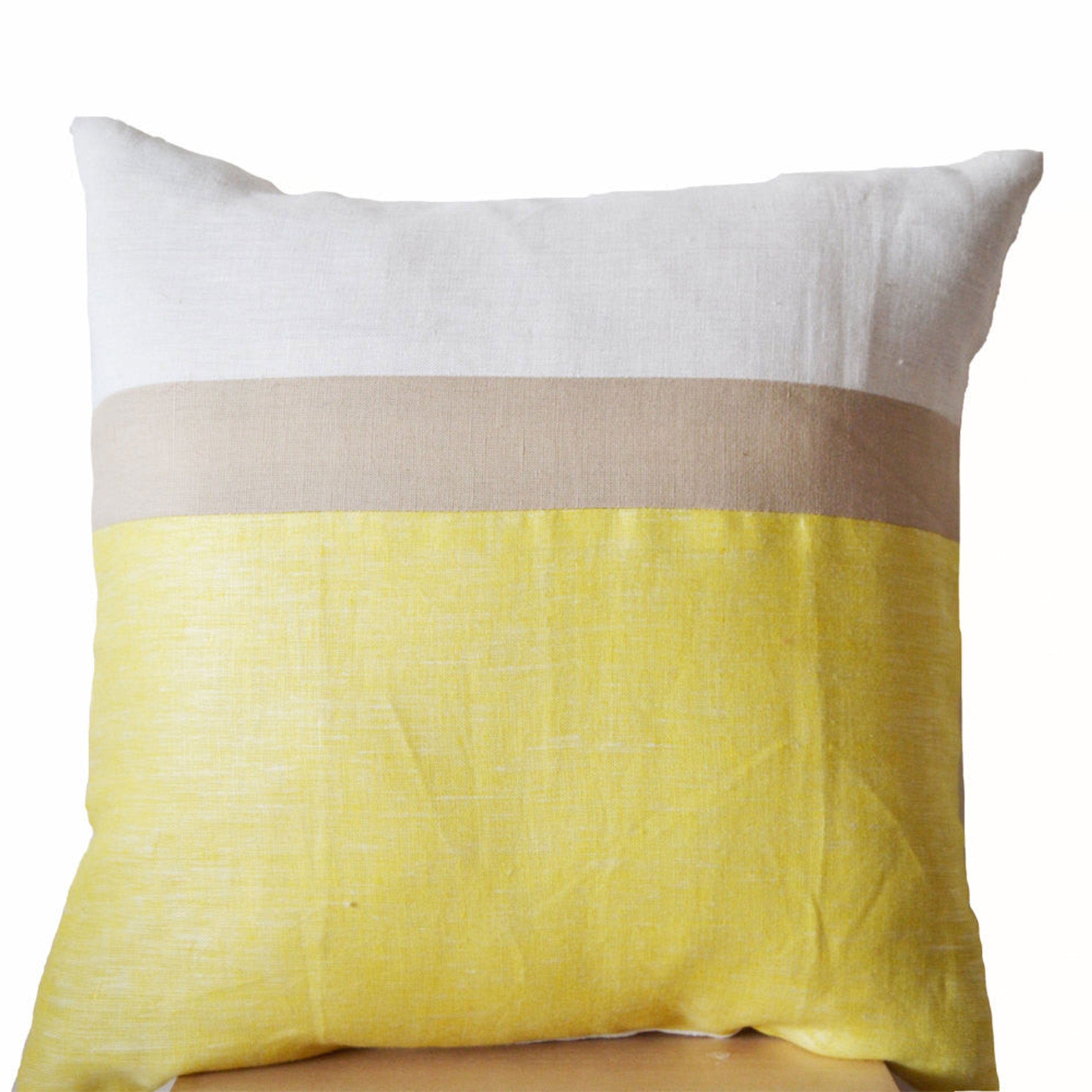 Yellow Pillow -Throw Pillows color block -Couch Pillows - Decorative cushion cover- Spring Throw pillow - gift- 16X16- Yellow Linen Pillows