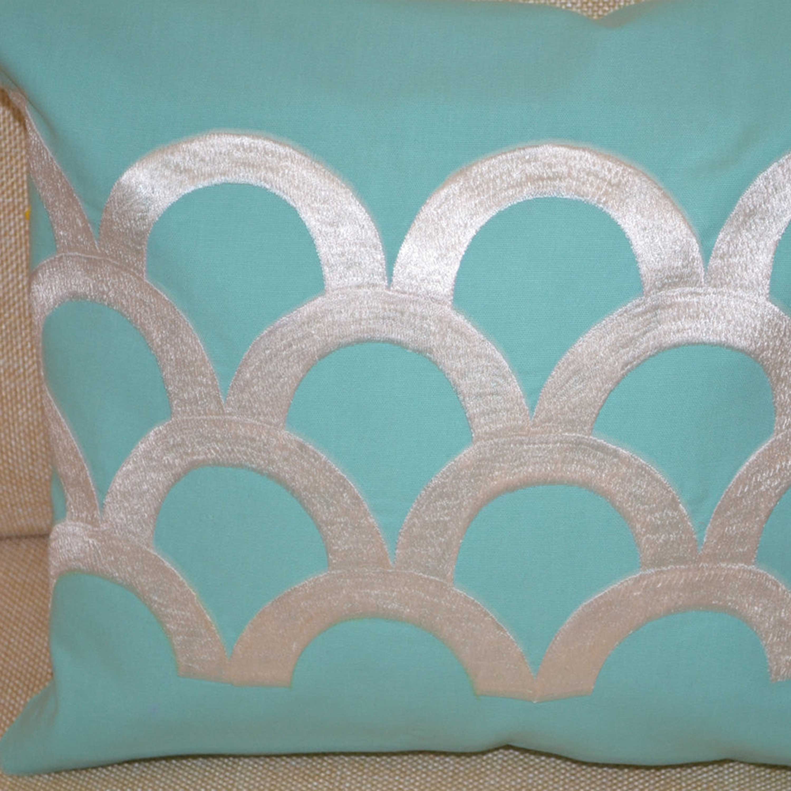 Sea Waves Teal Cushion Cover Teal Pillow with Ivory White Silk Embroidery Easter gift 16X16 pillow