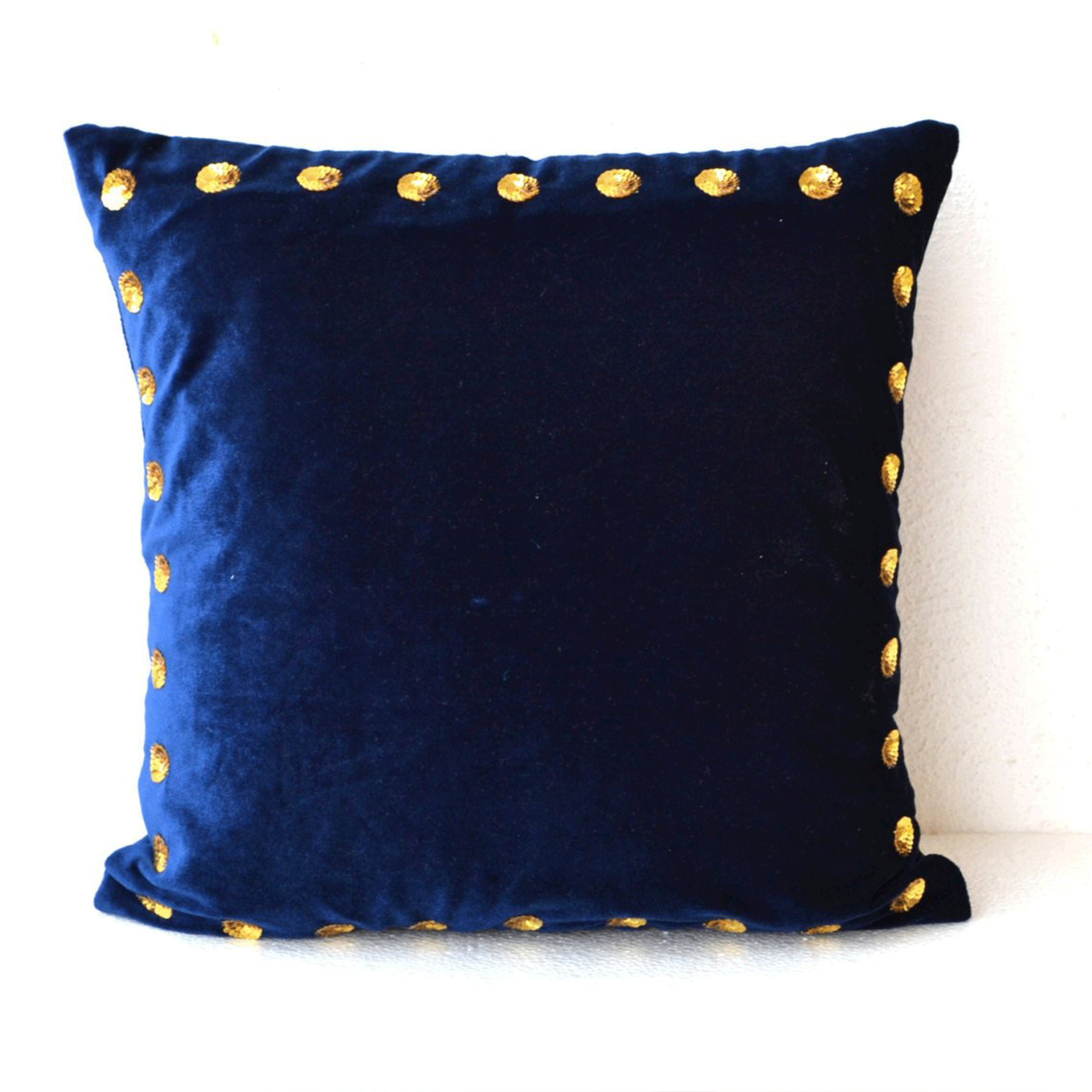 Navy Velvet Pillow, Gold Accent Pillow Cover