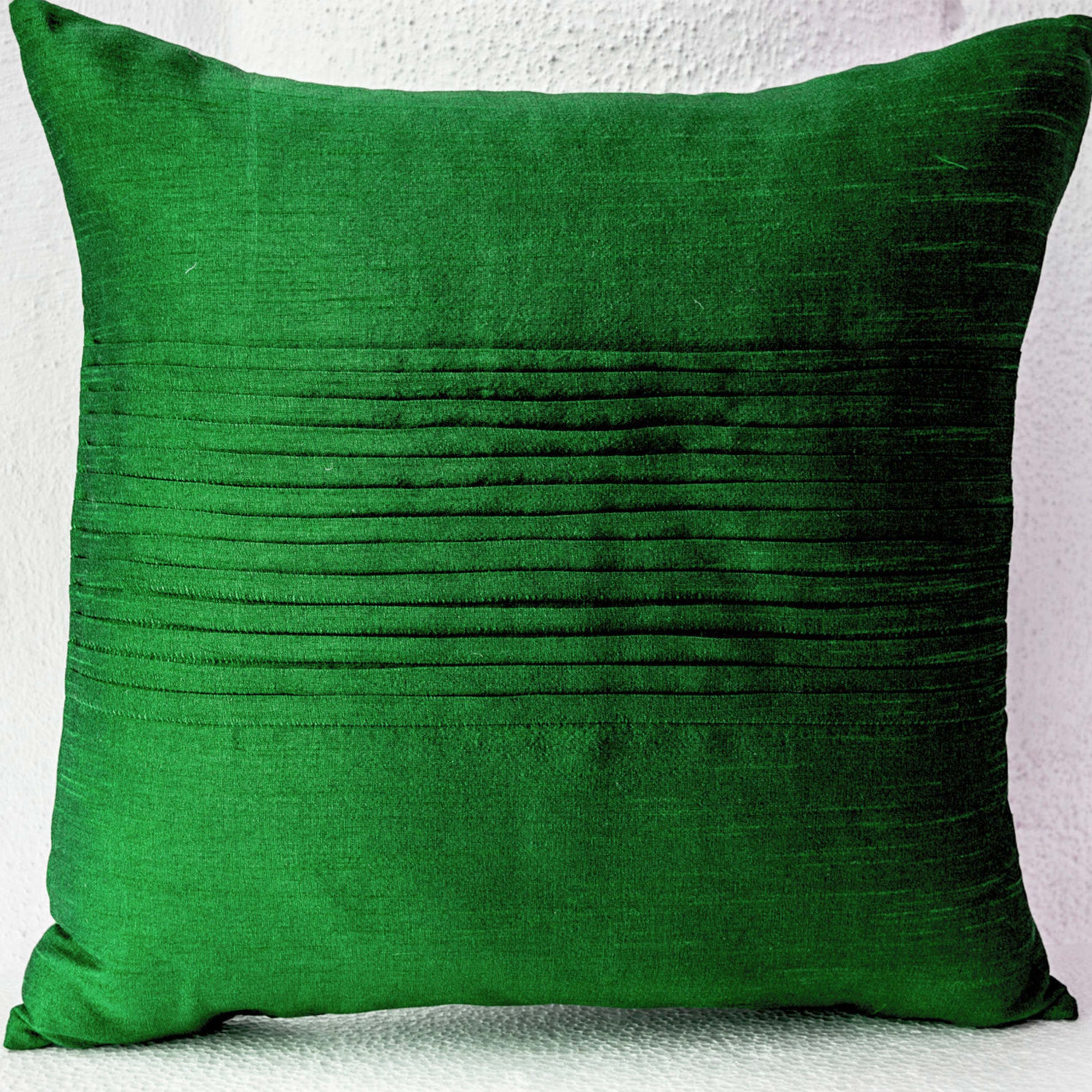 Throw pillows in emerald green art silk -Attractive cushion in rippled pin tuck pattern -Decorative pillow covers -Couch pillow -Gift-16x16