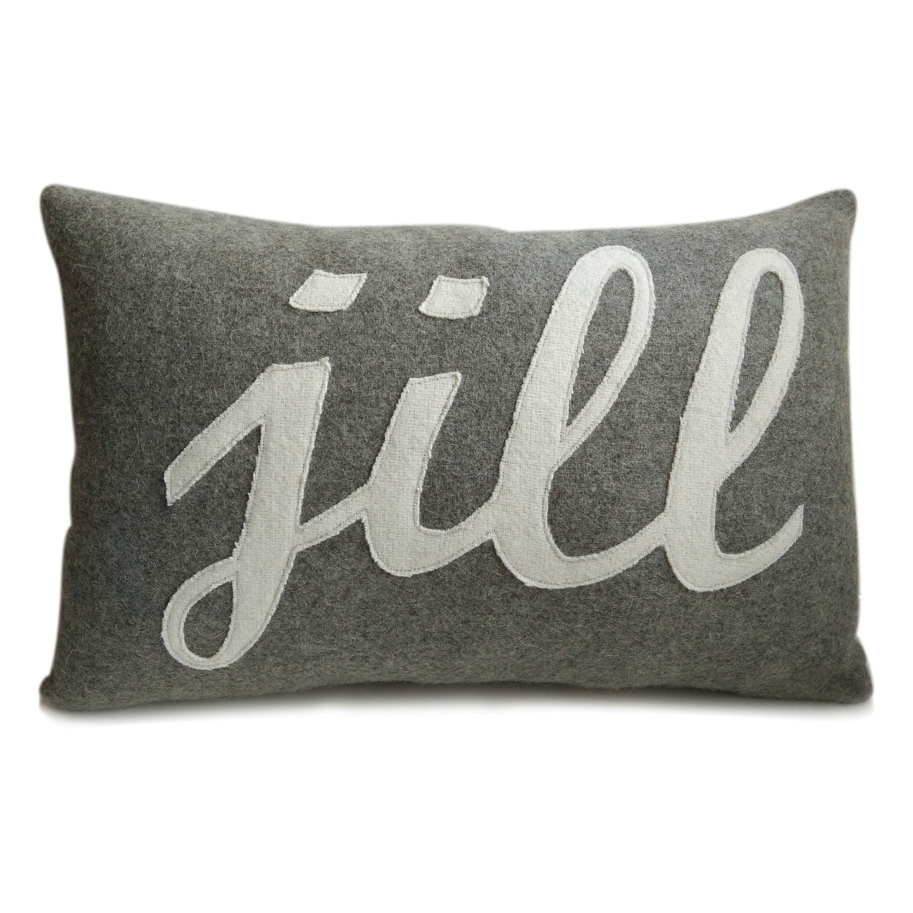 Kids Name Lumbar Pillow Cover, Gray Felt Pillow Case