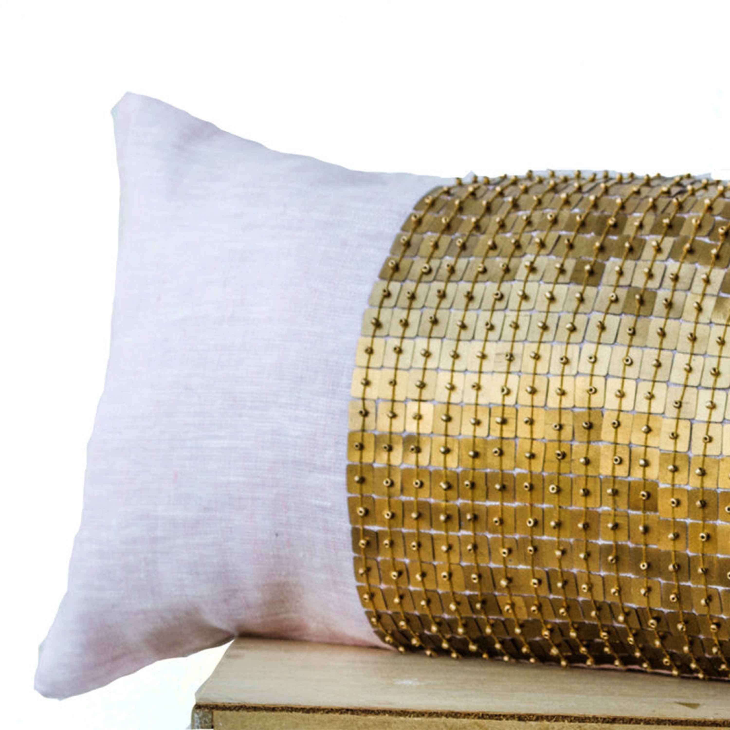 Pink Lumbar Pillows - Pink gold color block pillows in silk -Sequin pillow -18x9 -Couch pillow- Sofa pillows- Toss pillow -Decorative pillow