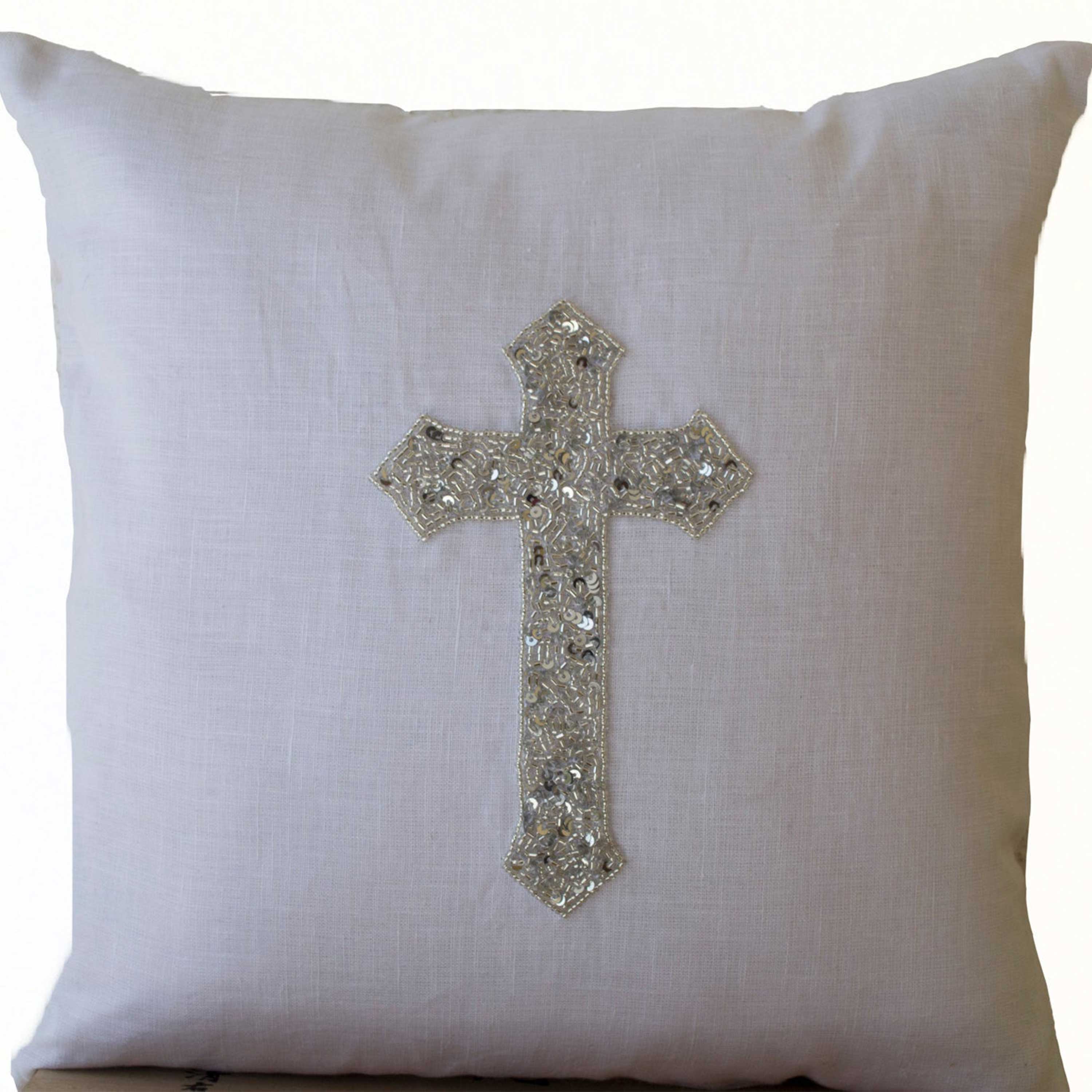 Silver Cross Pillow Cover