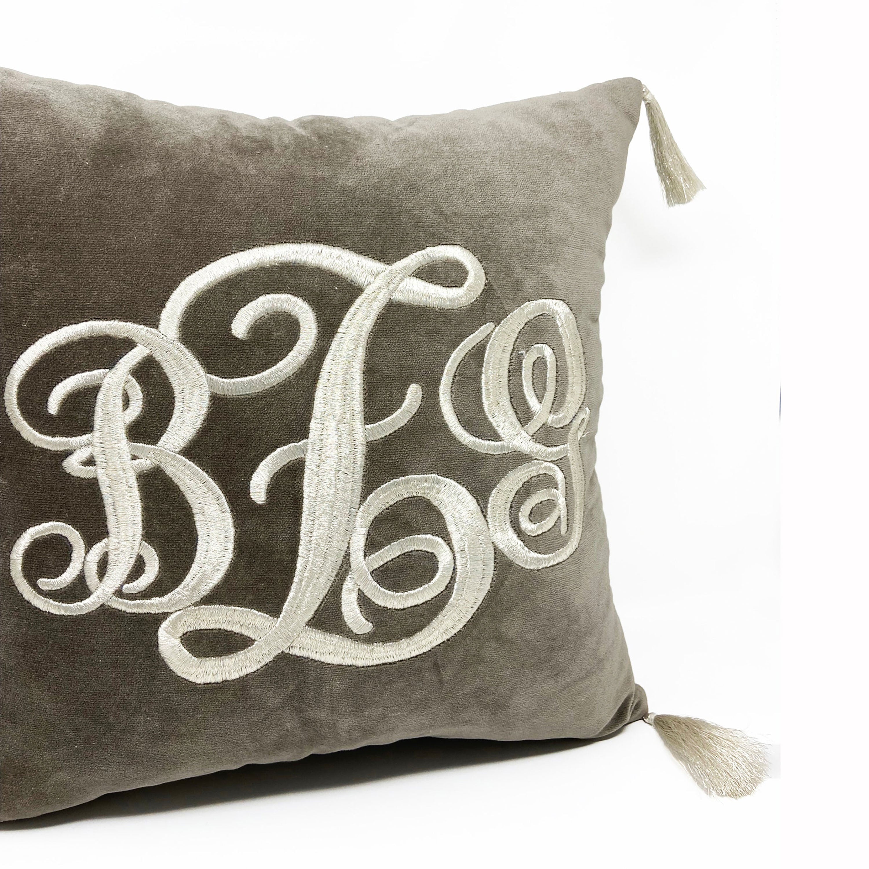 Monogram Gray Velvet Pillow Cover