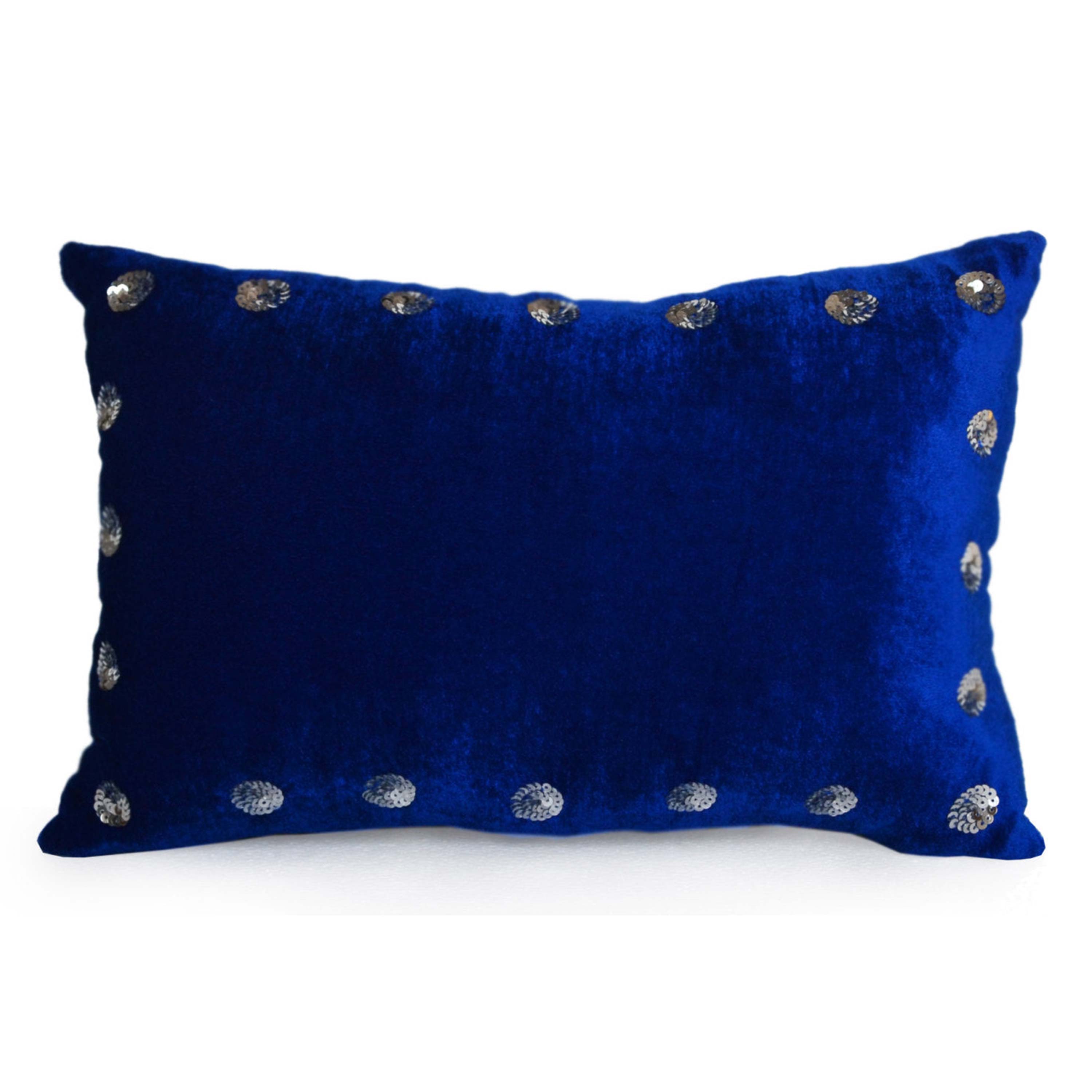 Royal Blue Velvet Pillow Cover with Silver Sequins