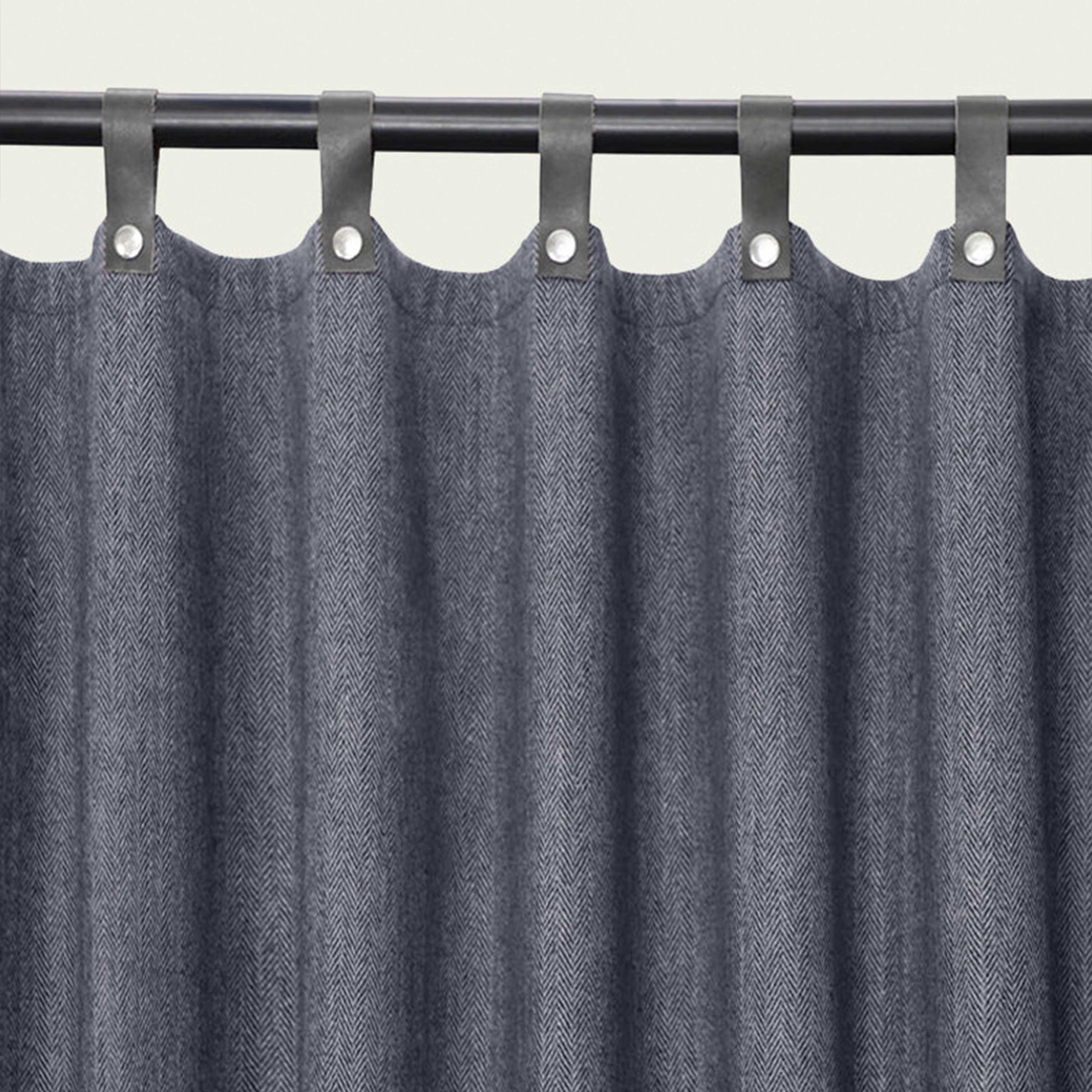 Navy Blue Wool Curtains With Leather Tabs