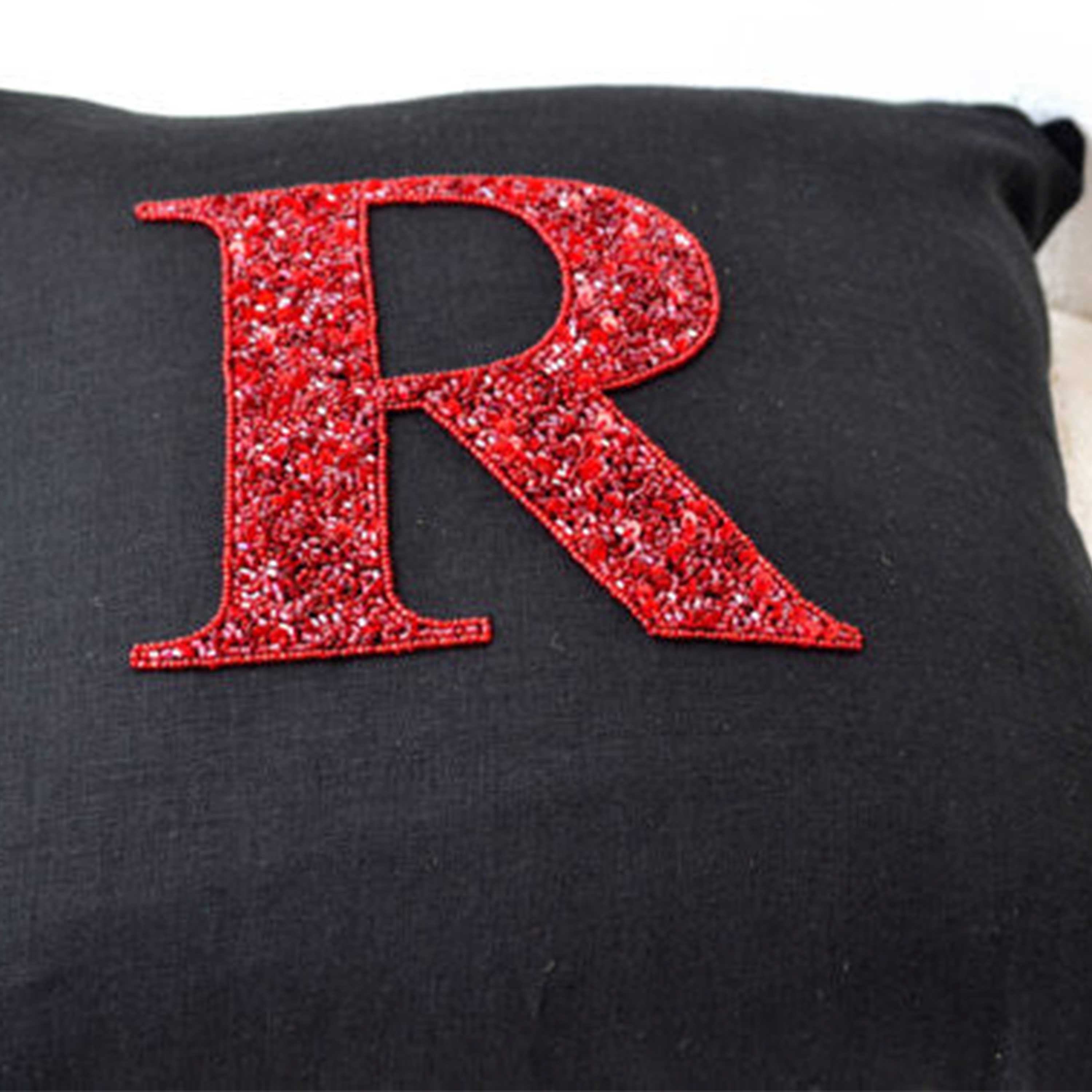 Sequin Monogram Decorative Throw Pillow Personalized Custom Monogrammed Linen Cushion