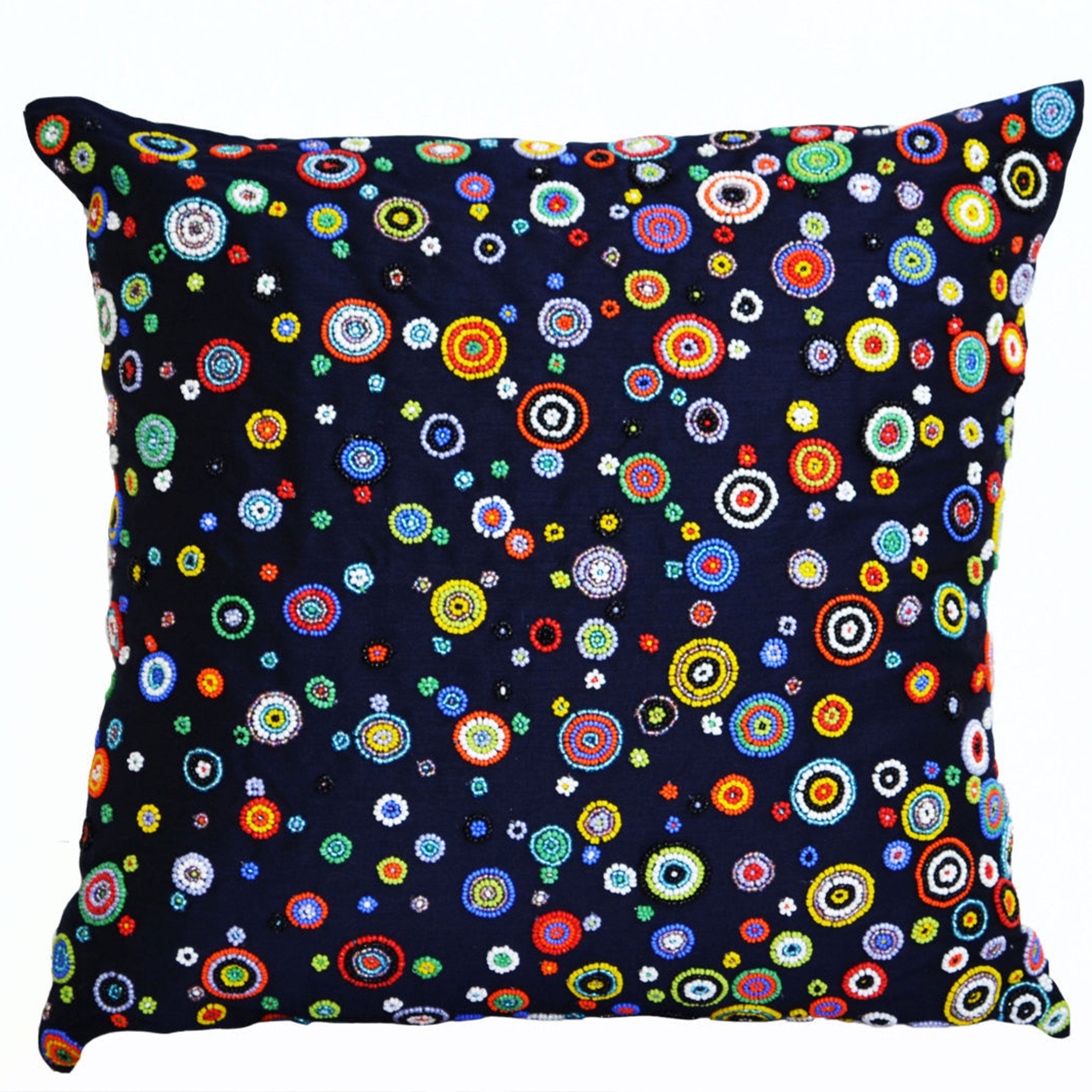 Decorative throw pillows -Art inspired navy blue pillows with colorful beads - contemporary pillow - pillow cover - Blue Cushion Cover