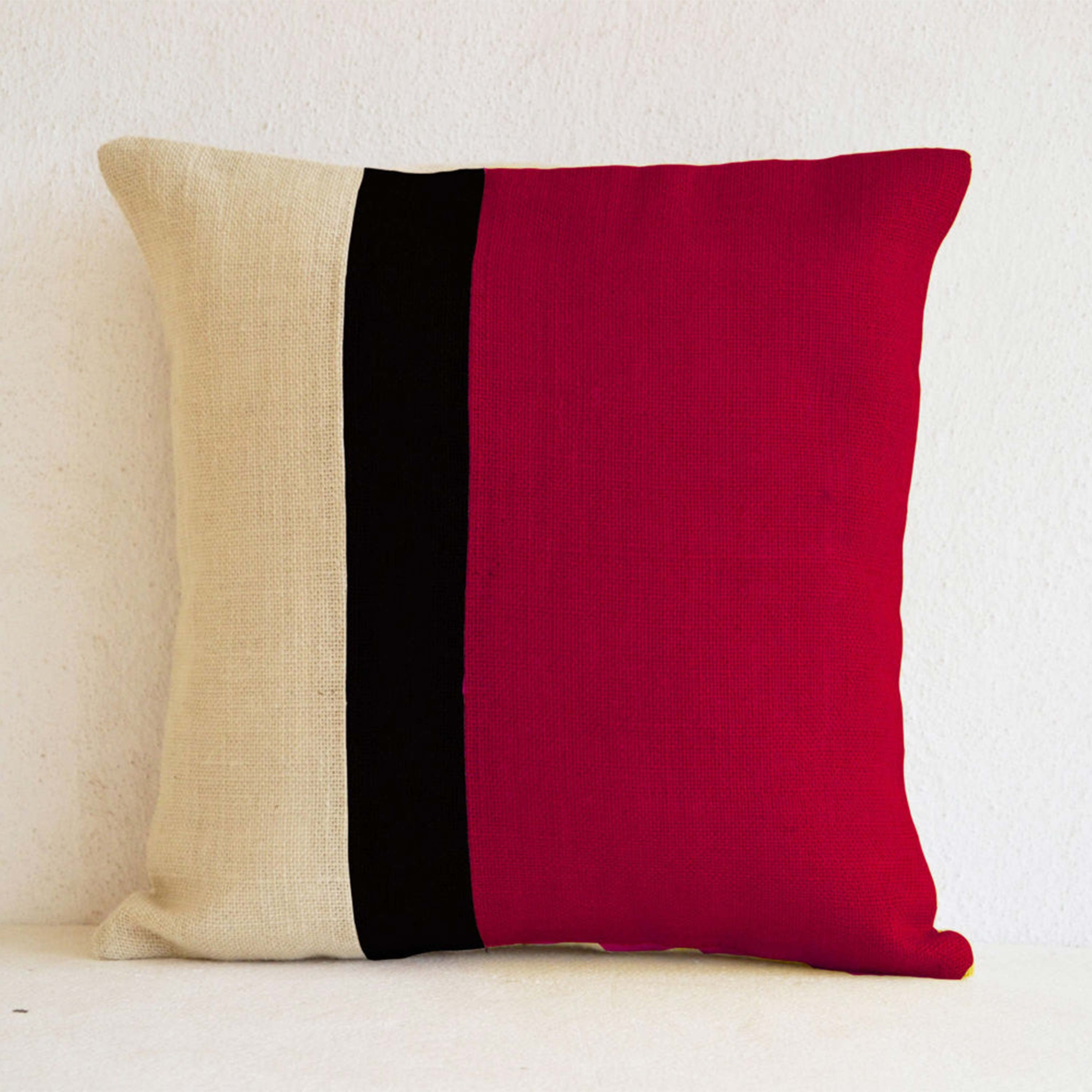Red Pillow - Burlap Pillow color block - Red Decorative cushion cover- Spring Throw pillow gift 16X16 - Red Euro Sham