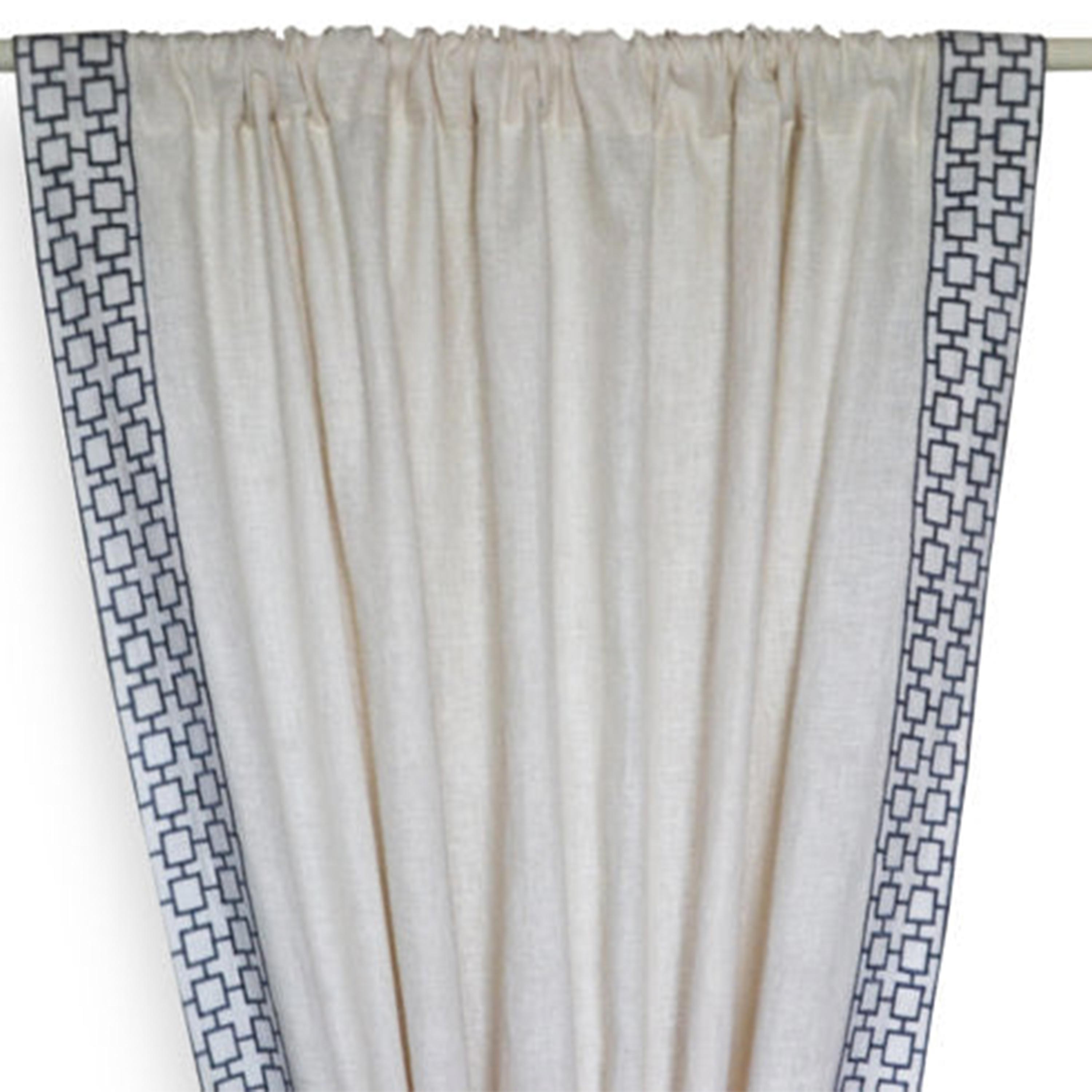 Exquisite Linen Curtain Drape In Lattice Embroidery
