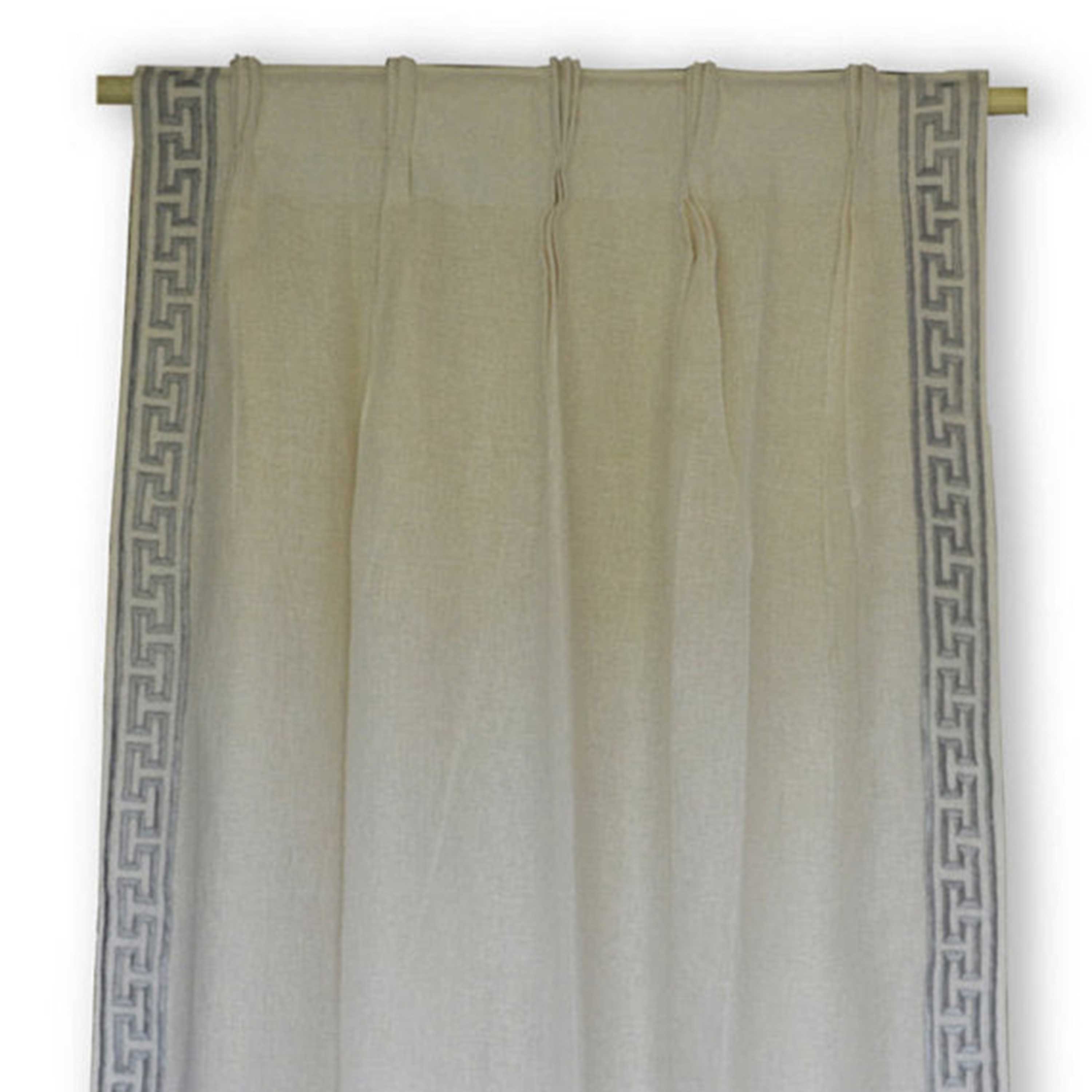 Pleated Linen Curtain In Exquisite Greek Key Embroidery