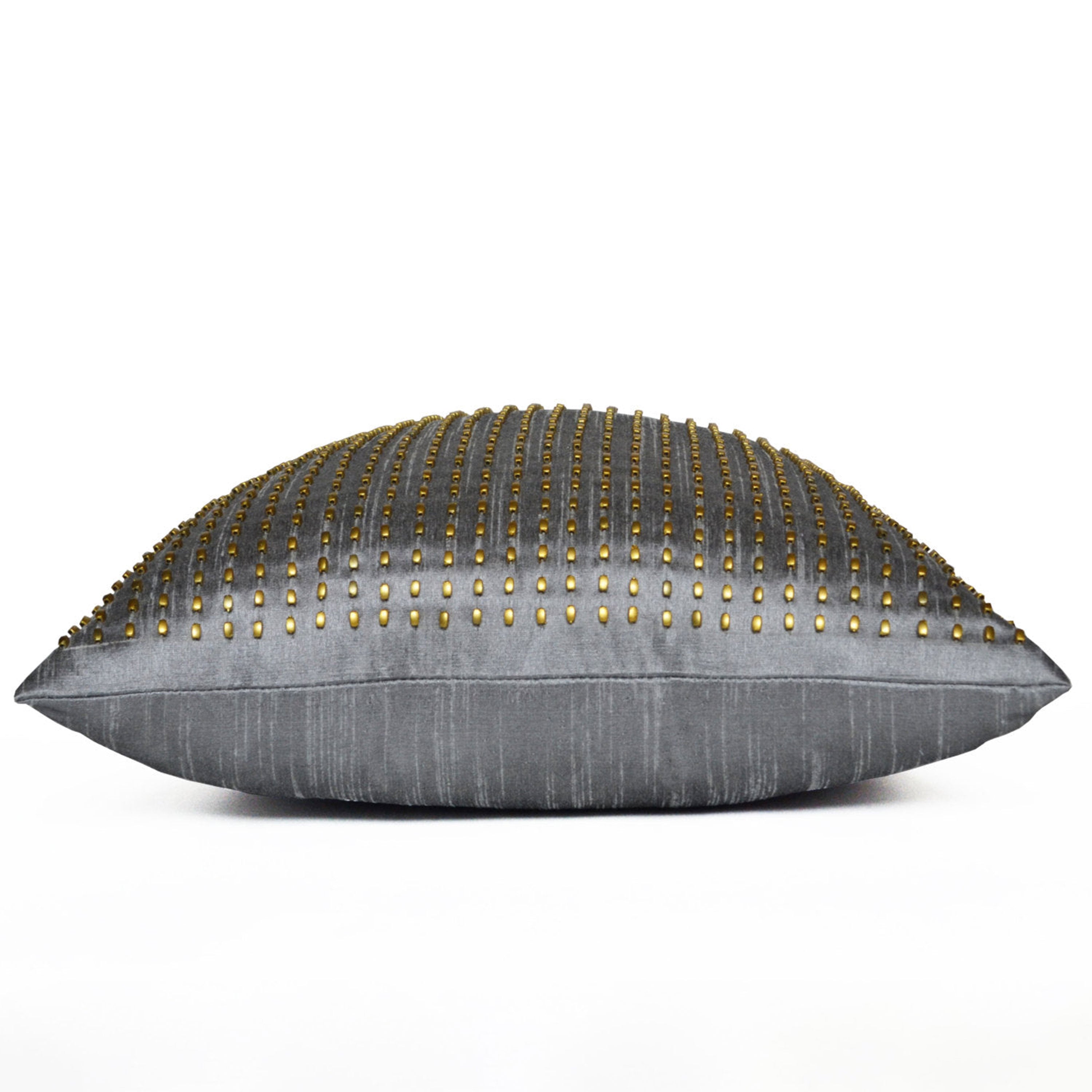 Handmade Grey Sequin Pillow in Gold Accent