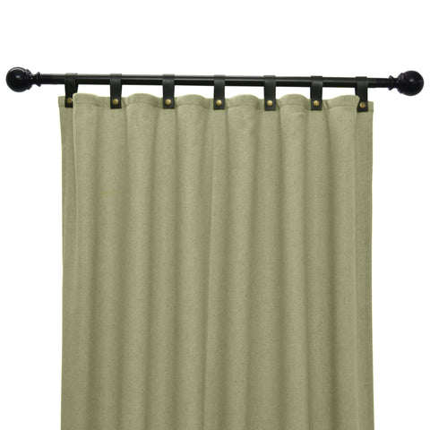 Green Chevron Wool Curtains with Leather Tabs