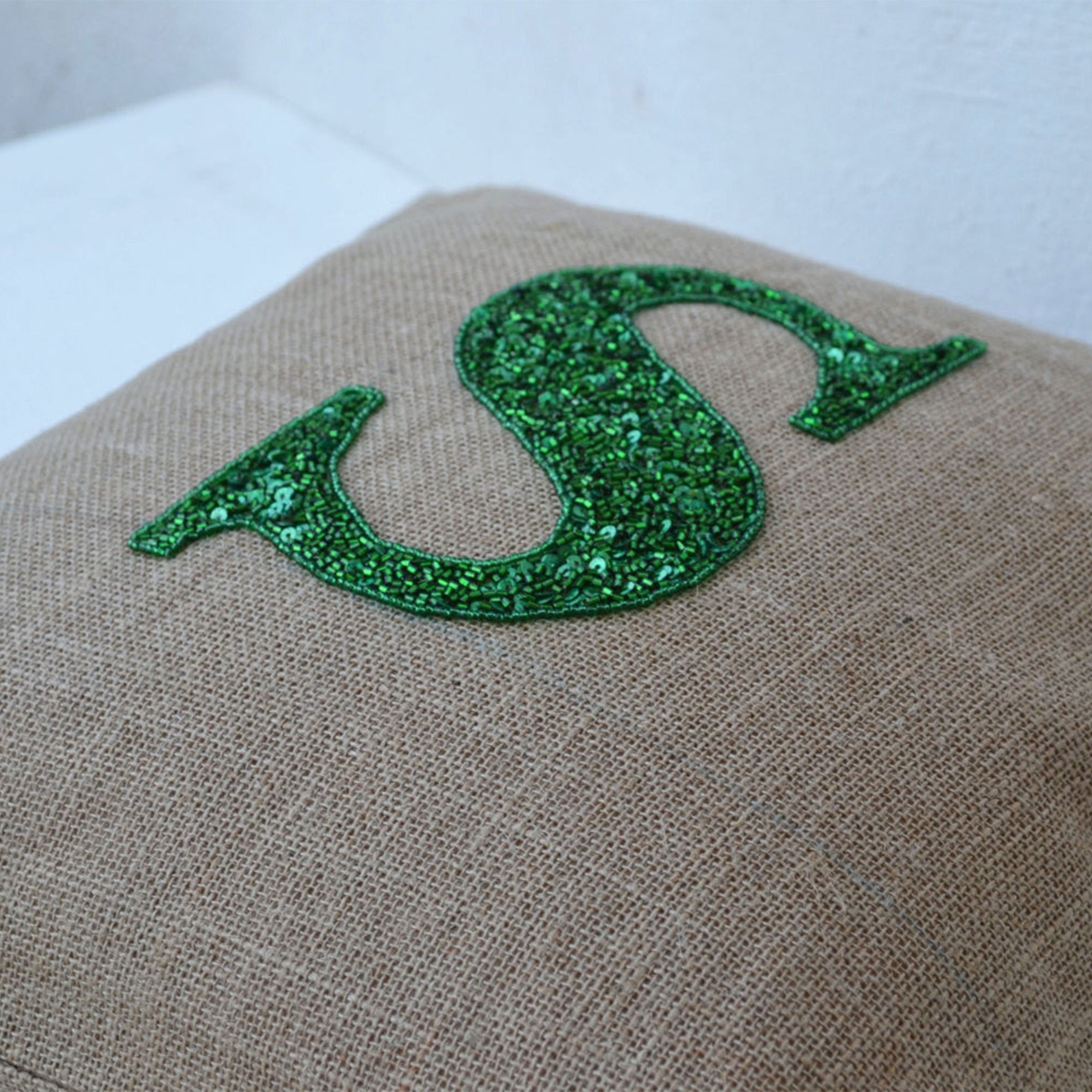 Handmade Sequin Pillow Monogrammed Burlap Cushion Cover