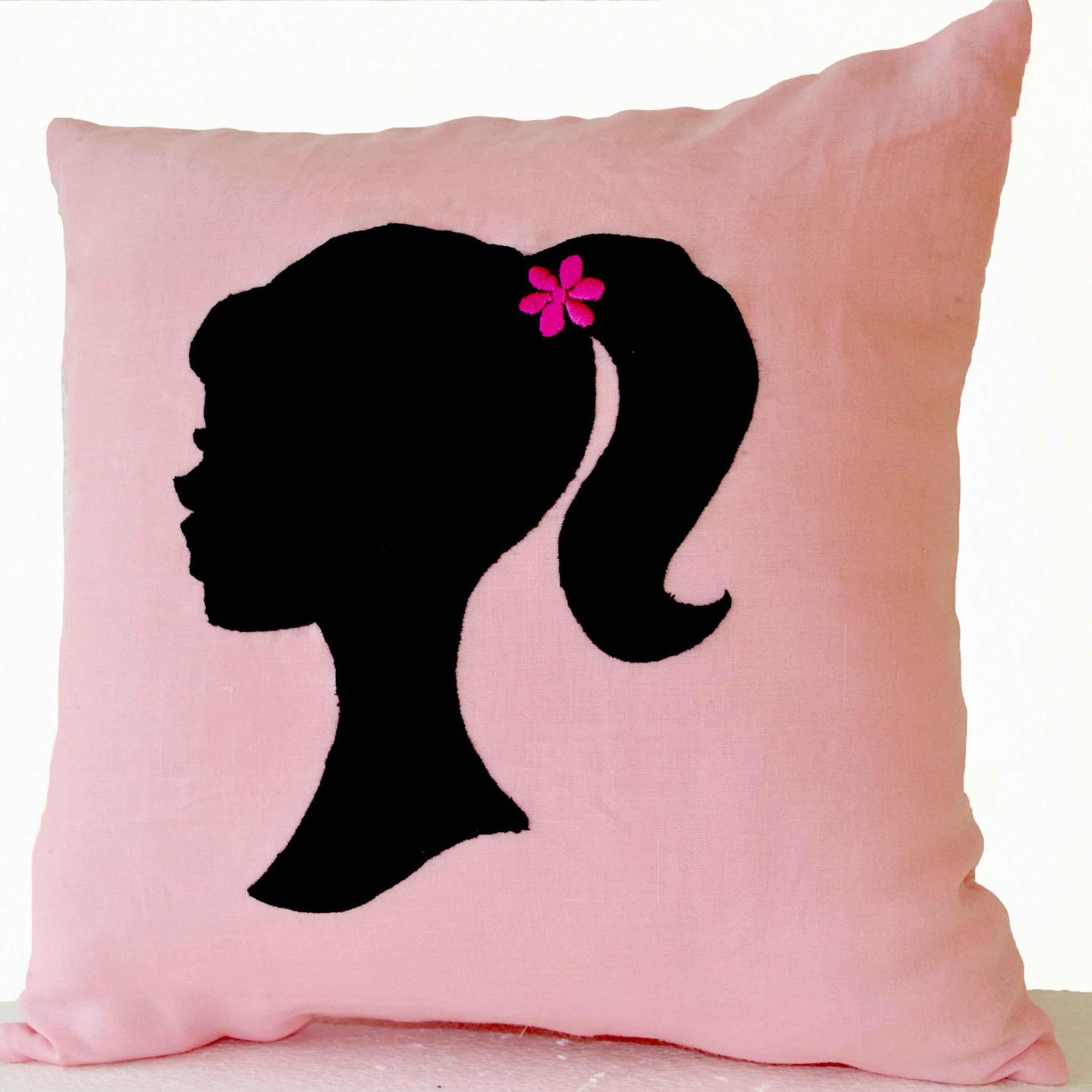 Pink Pillows- Girl Pillow- Light Pink Throw Pillows- Linen Pillow- Applique Pillow- Pink Black Pillow-16x16- Gift Pillow- Cute Throw Pillows