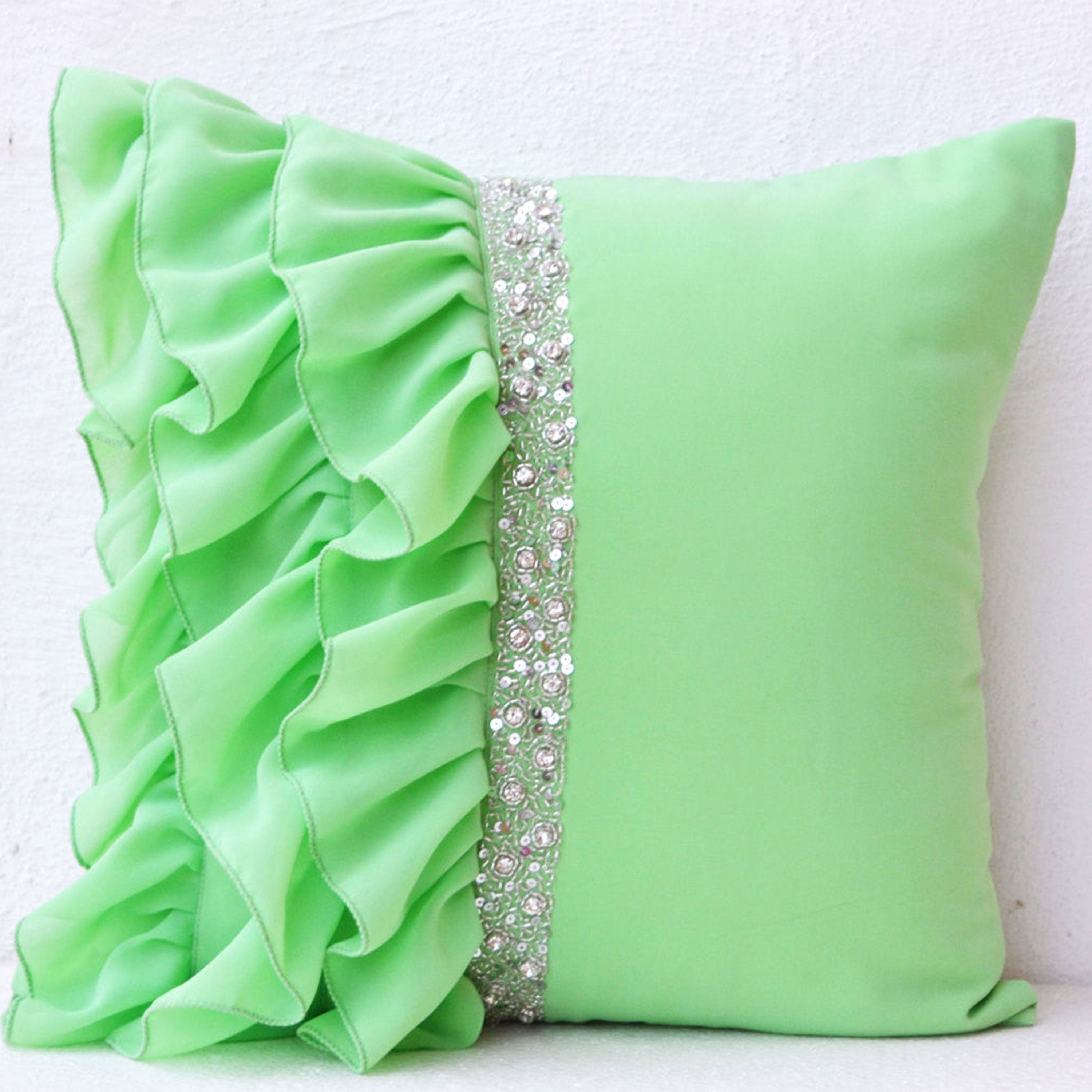 Green ruffled sequin throw pillow -16X16  Decorative Pillow- Green cushion cover- Gift pillow for Christmas , new year, wedding , Halloween.