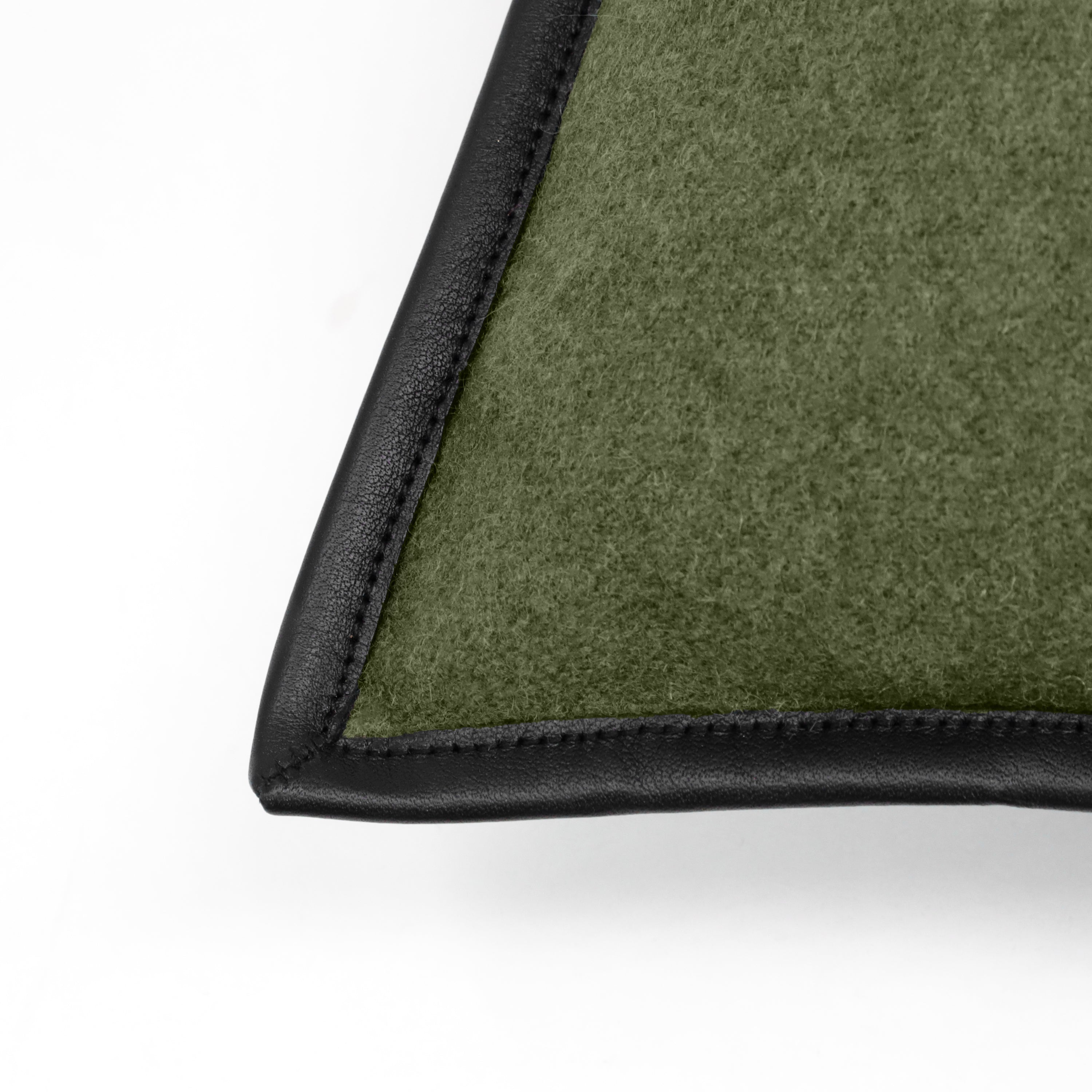 Olive Green Wool Felt Throw Pillow Cover with Genuine Leather Trim