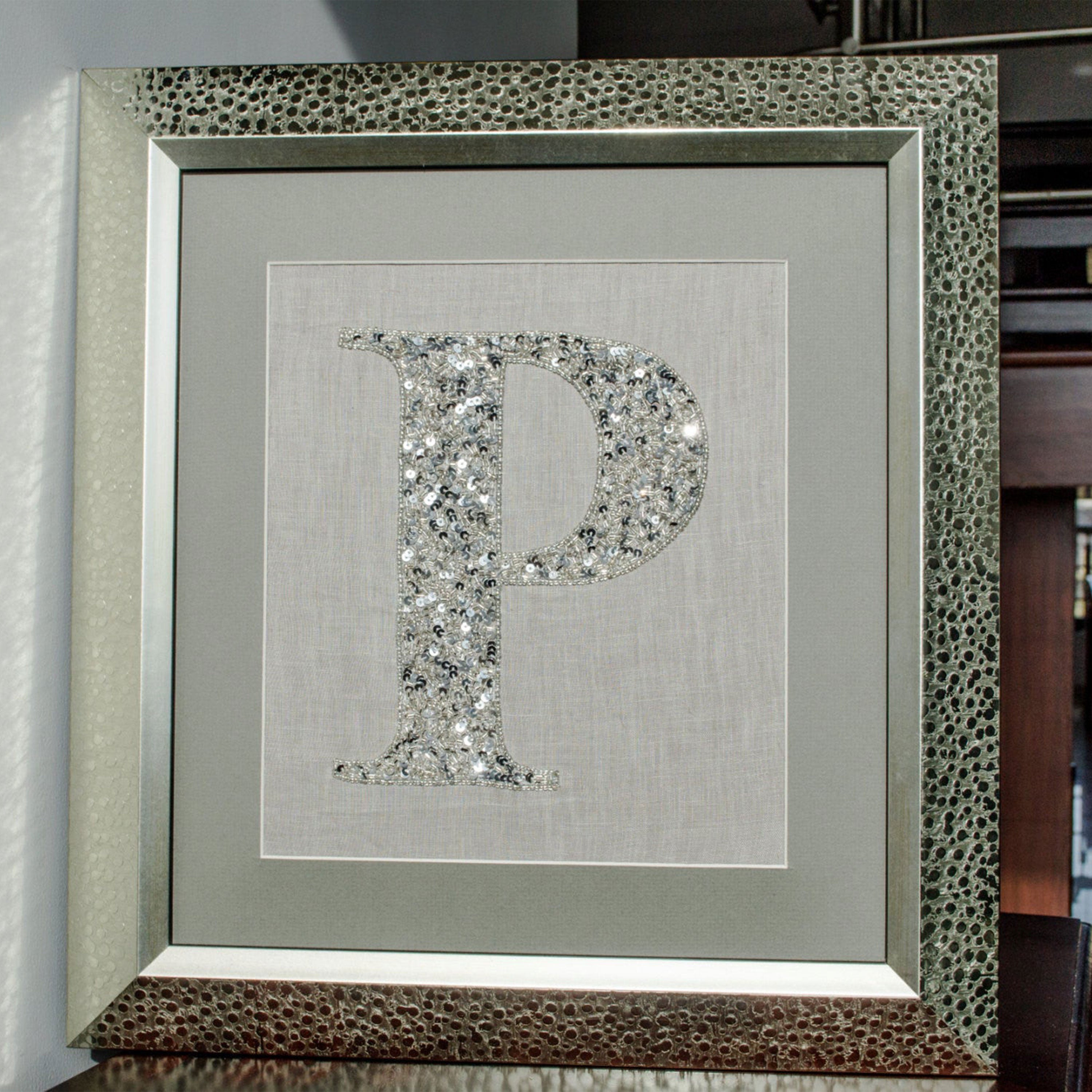 Wall Decor Monogram -Wall Art Silver Sequin Grey Linen Monogram -Living Room Decor -Gift -Wedding -Anniversary -Customized Monogram Wall Art