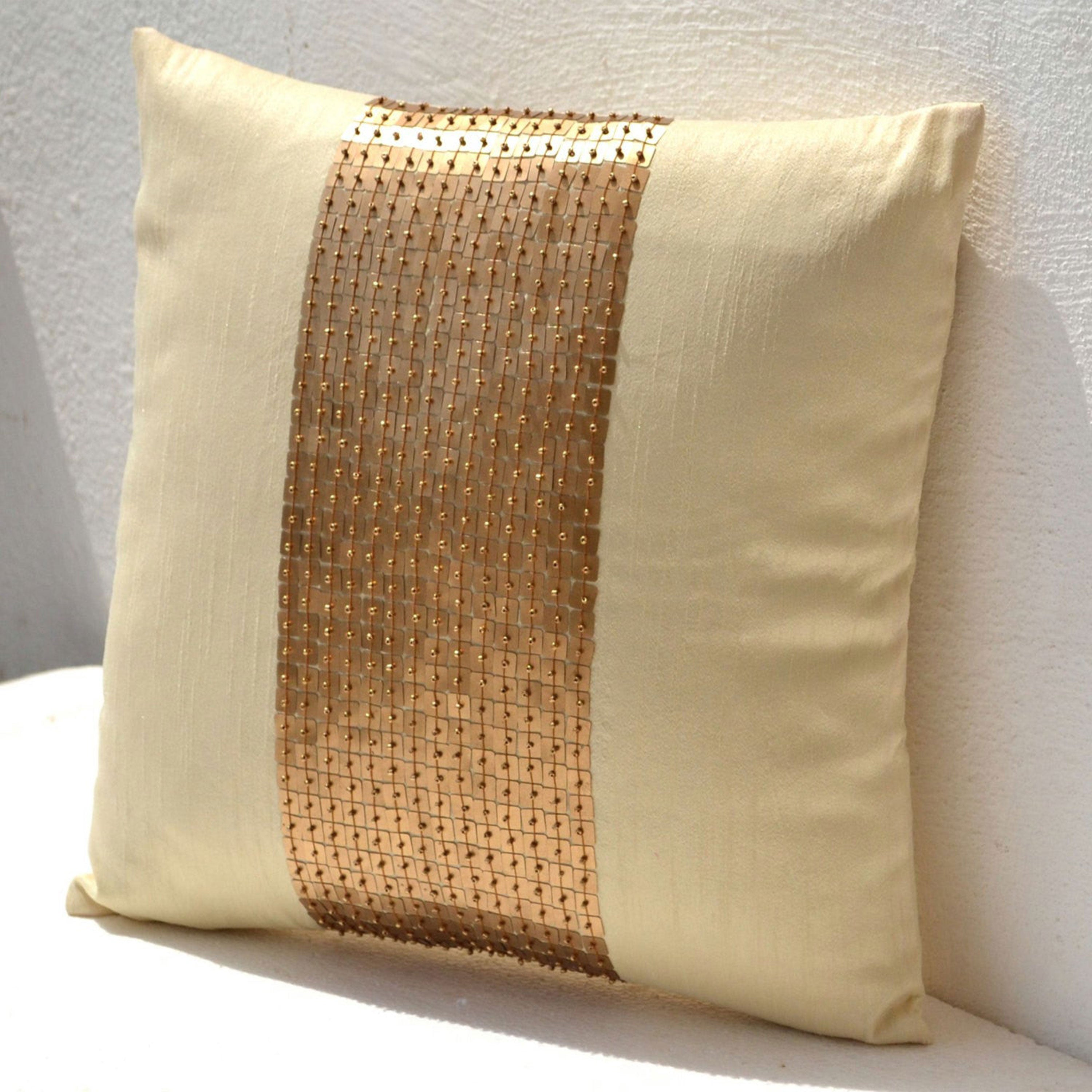 Gold pillow - Cream silk Pillow - Silk cushion - Gold cushion - 16x16 - gift - sofa pillow - couch pillow - decorative pillow - throw pillo