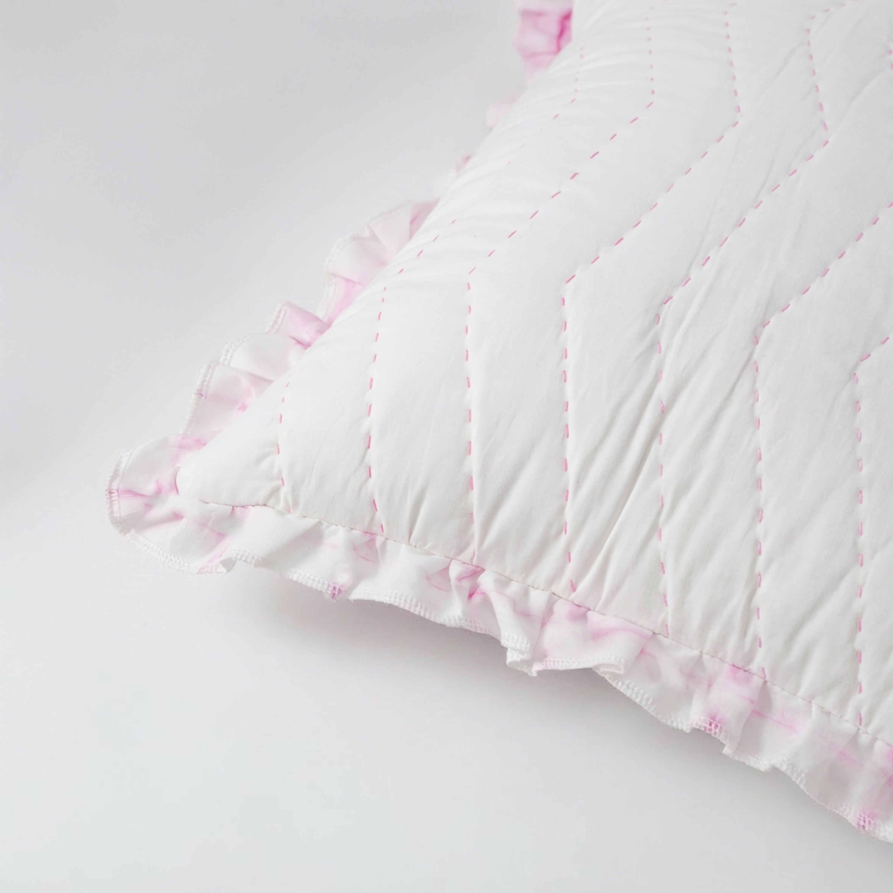 Pink Tie Dye Ruffle Chevron Cotton Pillow Cover