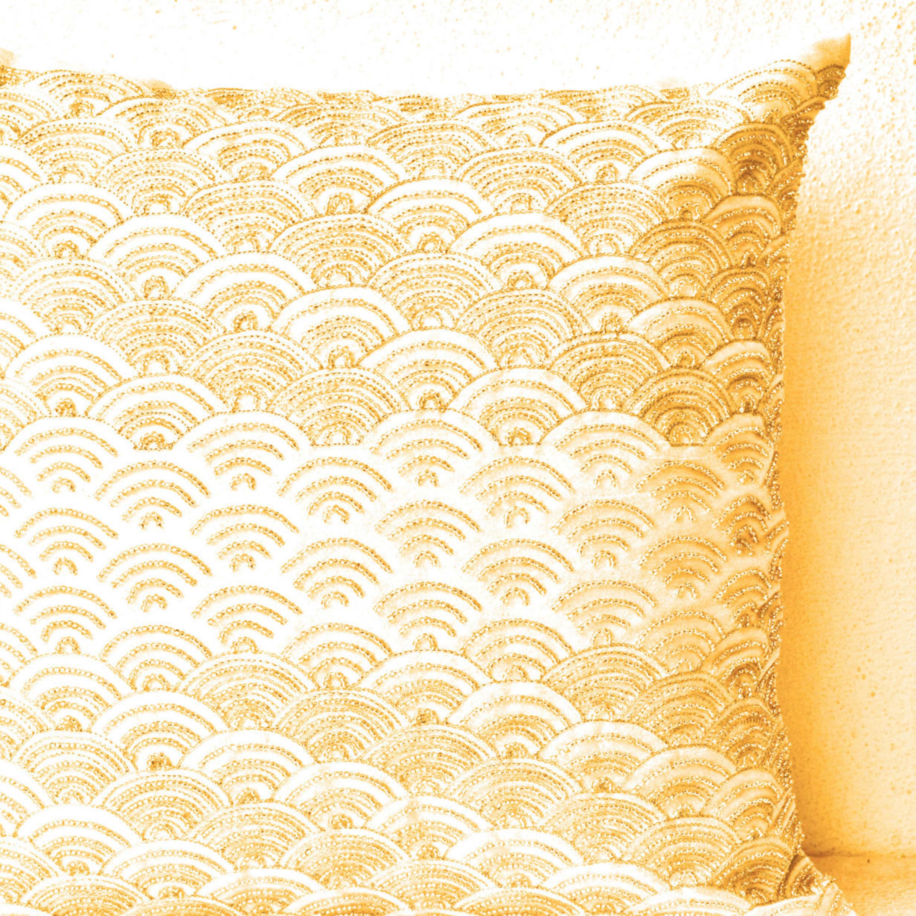 Rich Gold Beads On Cream Silk Throw Pillow Covers, Glamorous Gold Shimmering Metallic Scales Sashiko Cushion