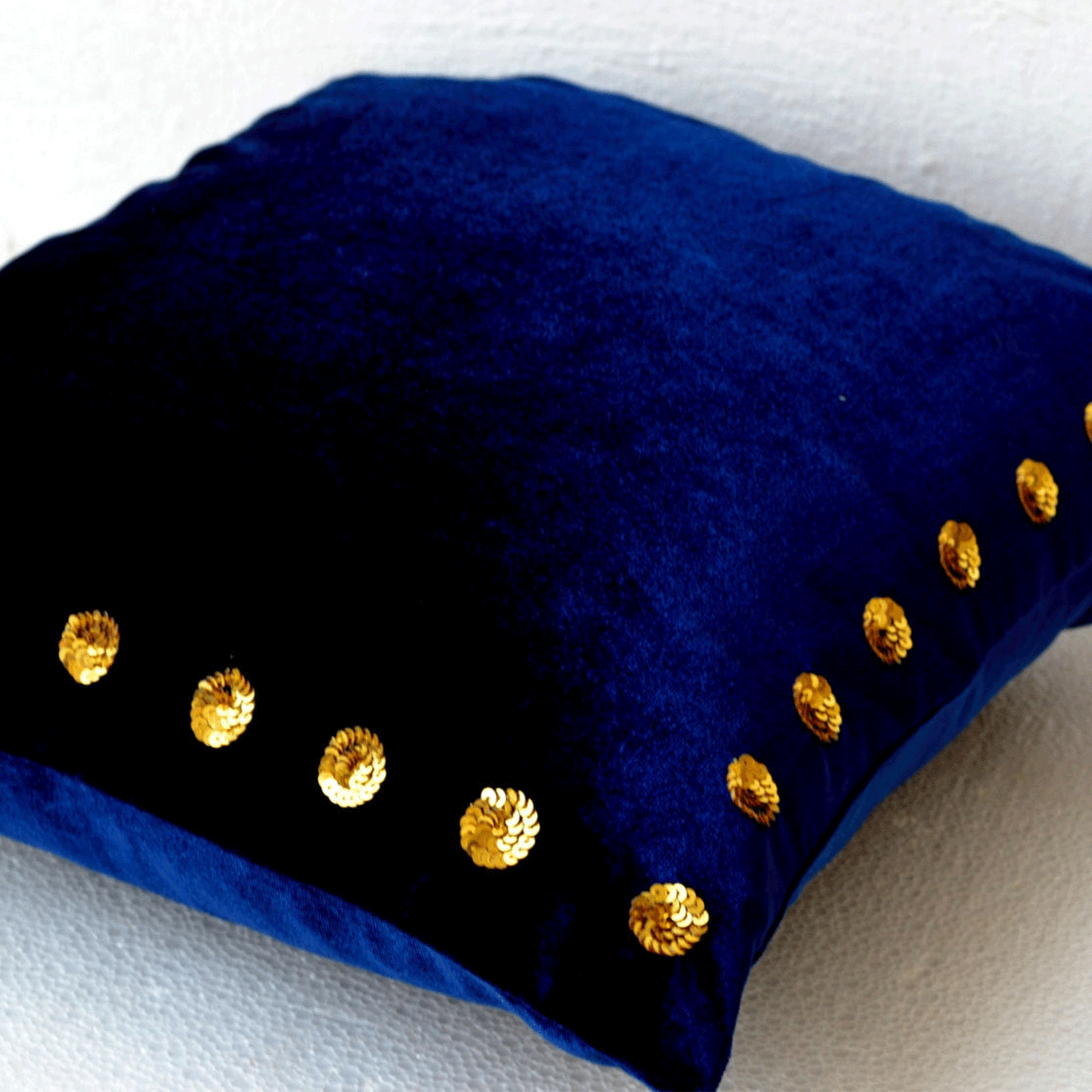 Navy Velvet Pillow, Gold Accent Pillow Cover