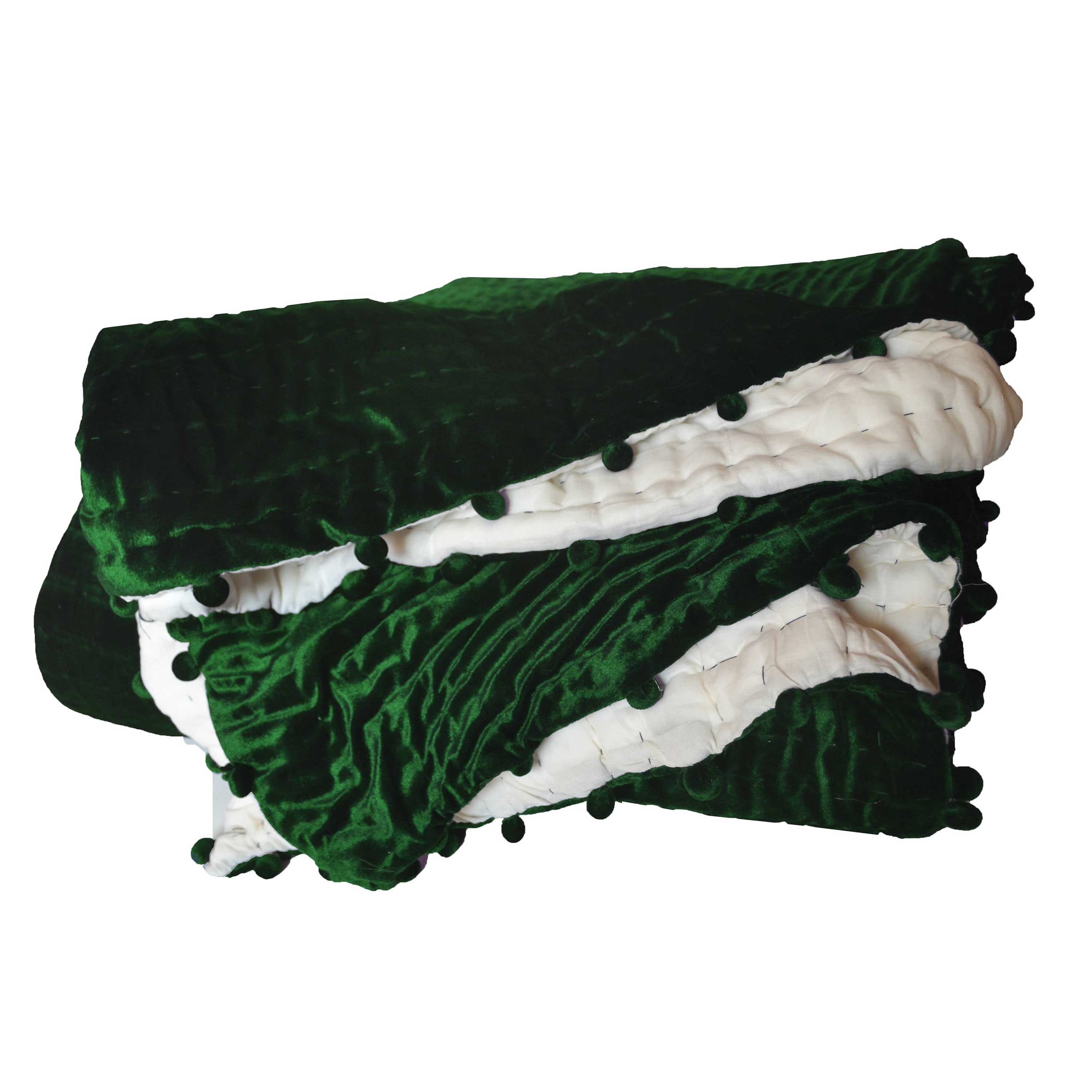 Emerald Green Velvet Quilt, Pick Stitch Bedspread