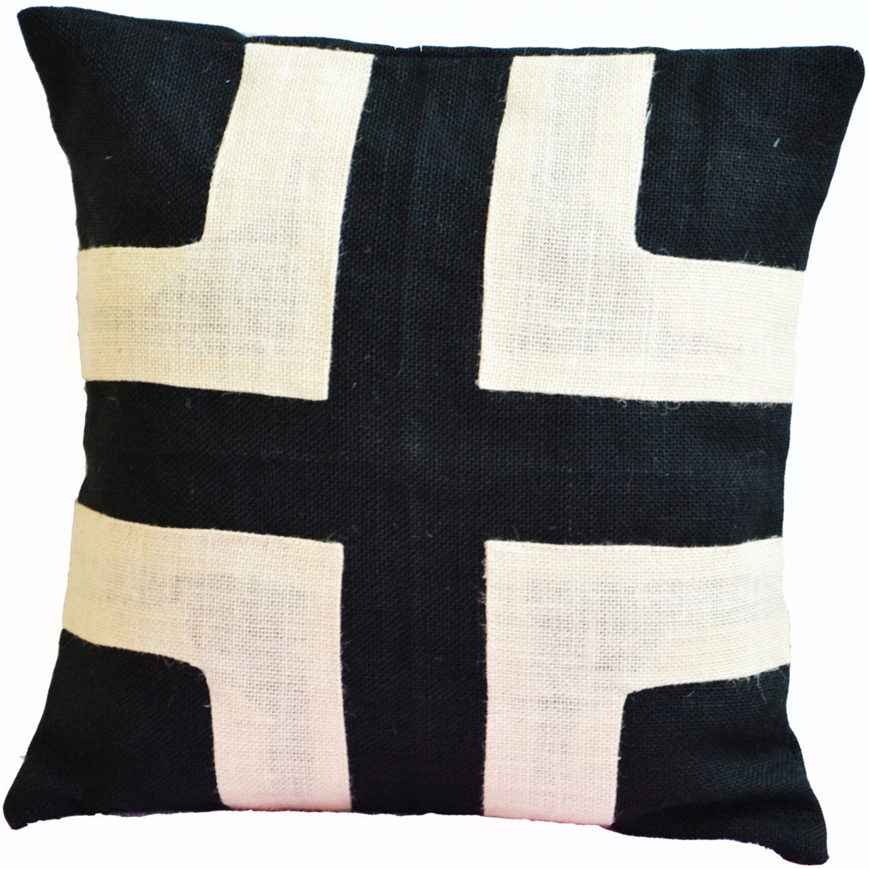 Black Ivory Geometric Burlap Pillow Cover