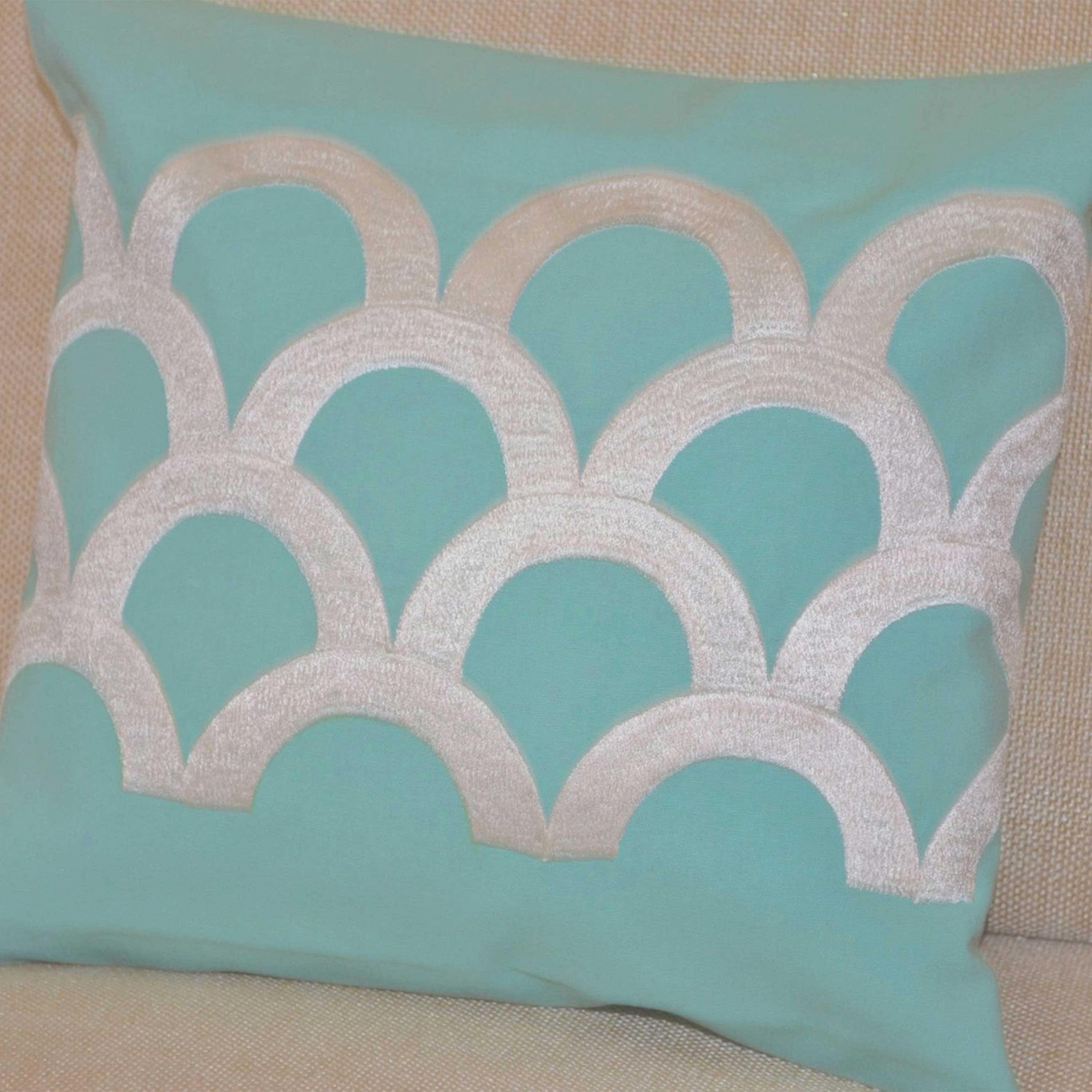 Sea Waves Teal Cushion Cover Teal Pillow with Ivory White Silk Embroidery Easter gift 16X16 pillow