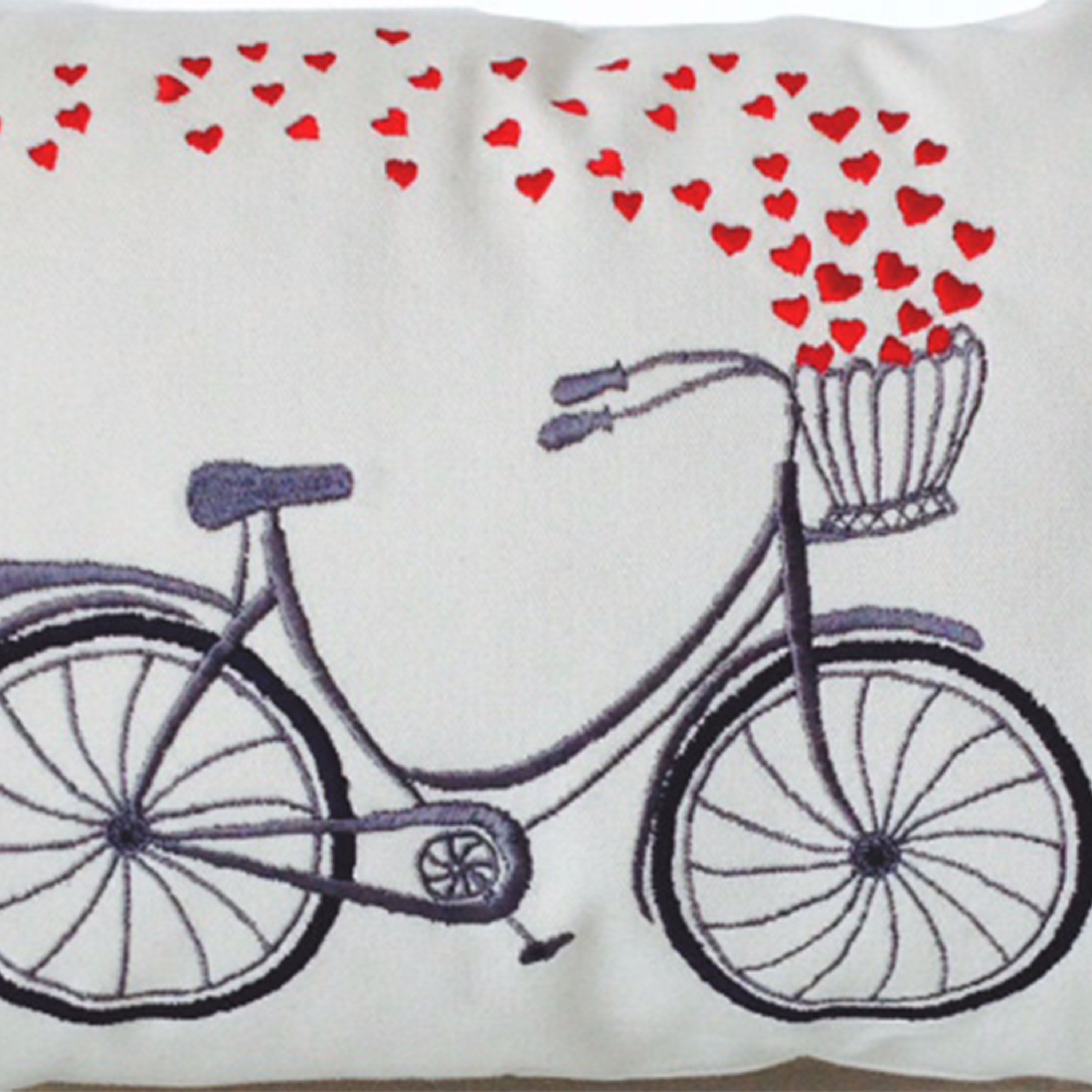 Decorative Throw Pillow Cover with Heart Bicycle Embroidered on Canvas-12x20- Engagement Wedding Anniversary Birthday Gift- Back to School