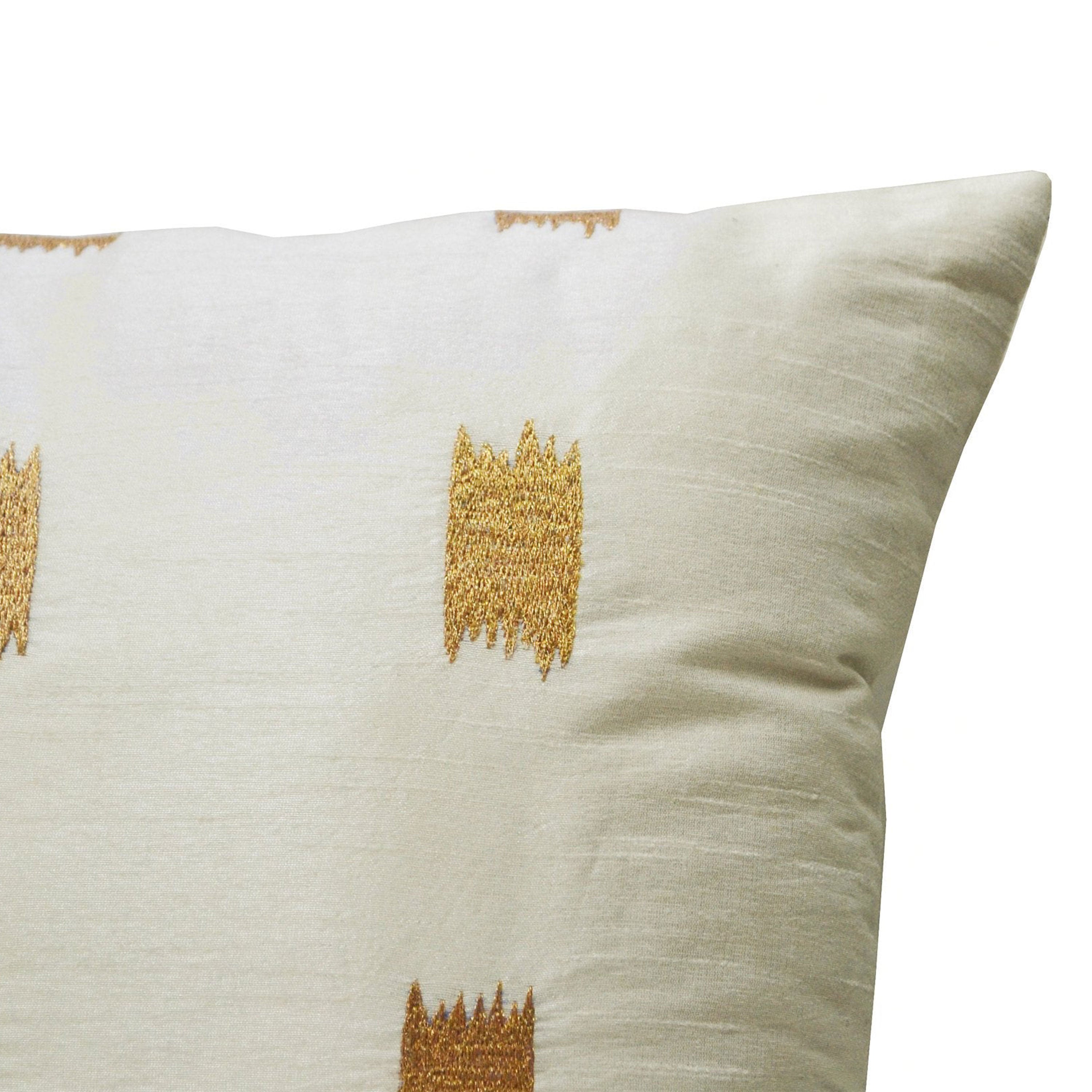 Ivory Silk Pillow Cover, Ikat Pillow, Lumbar Pillow, Embroidery Embroidered,