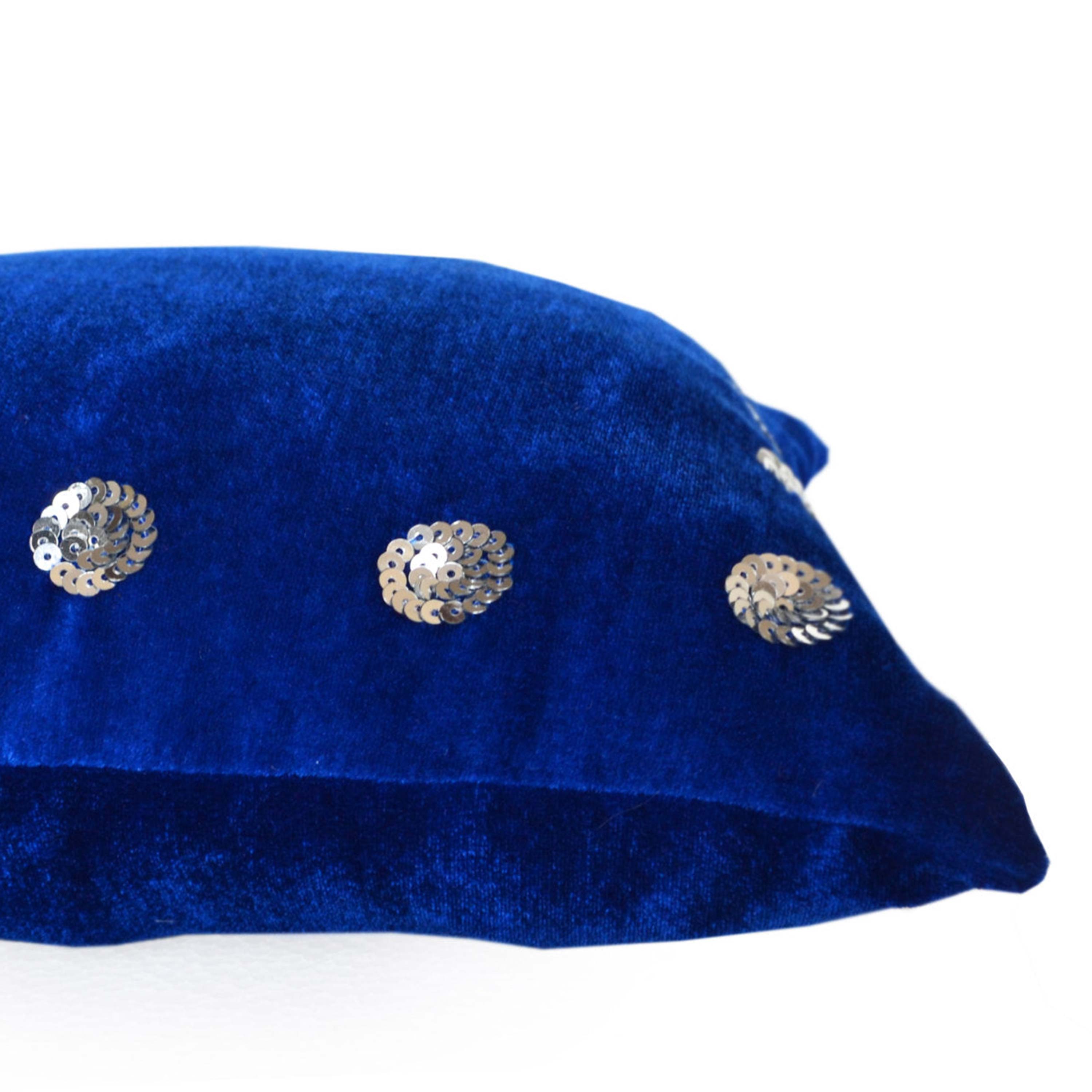 Royal Blue Velvet Pillow Cover with Silver Sequins