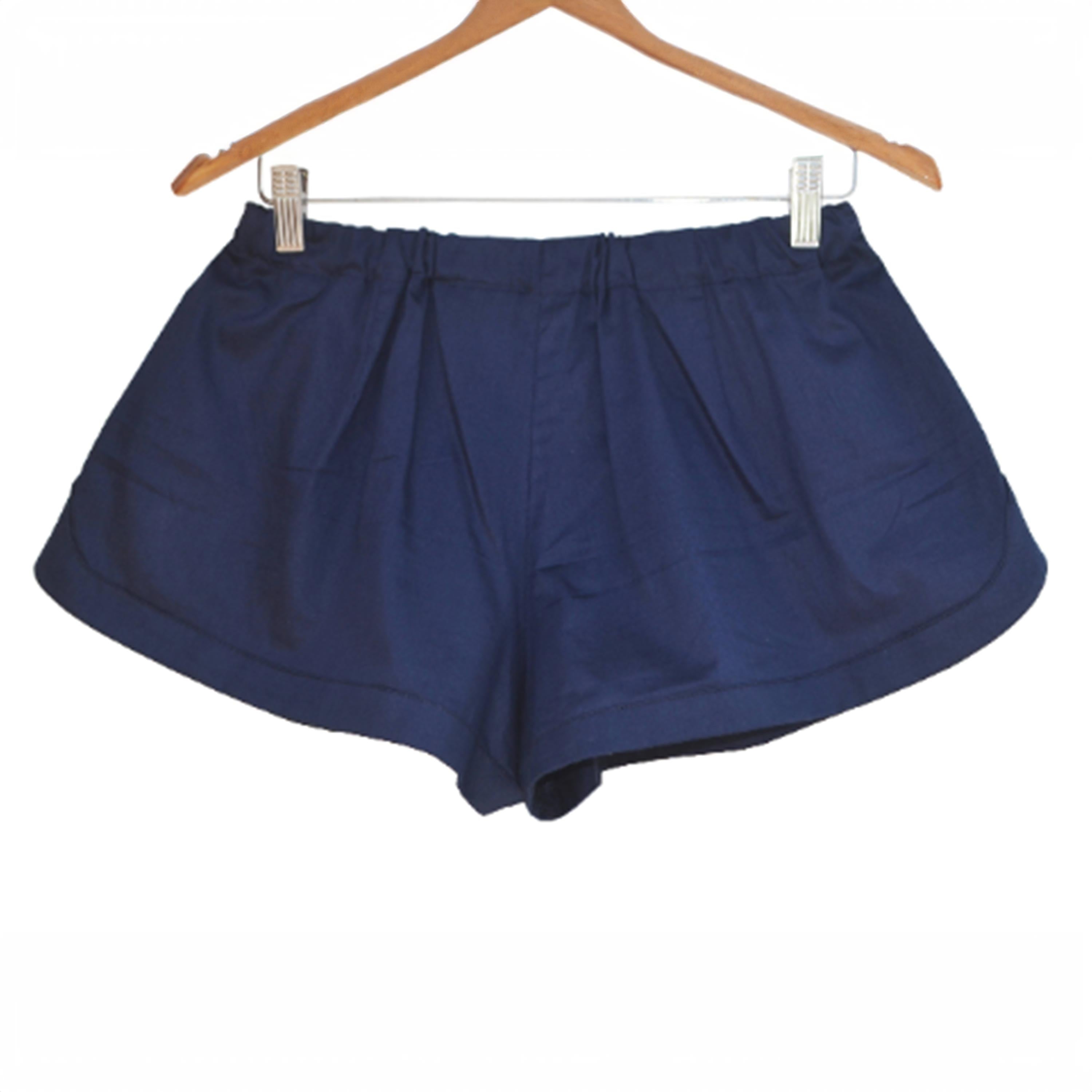 Navy Blue Cotton Shorts, Waist Tie Shorts