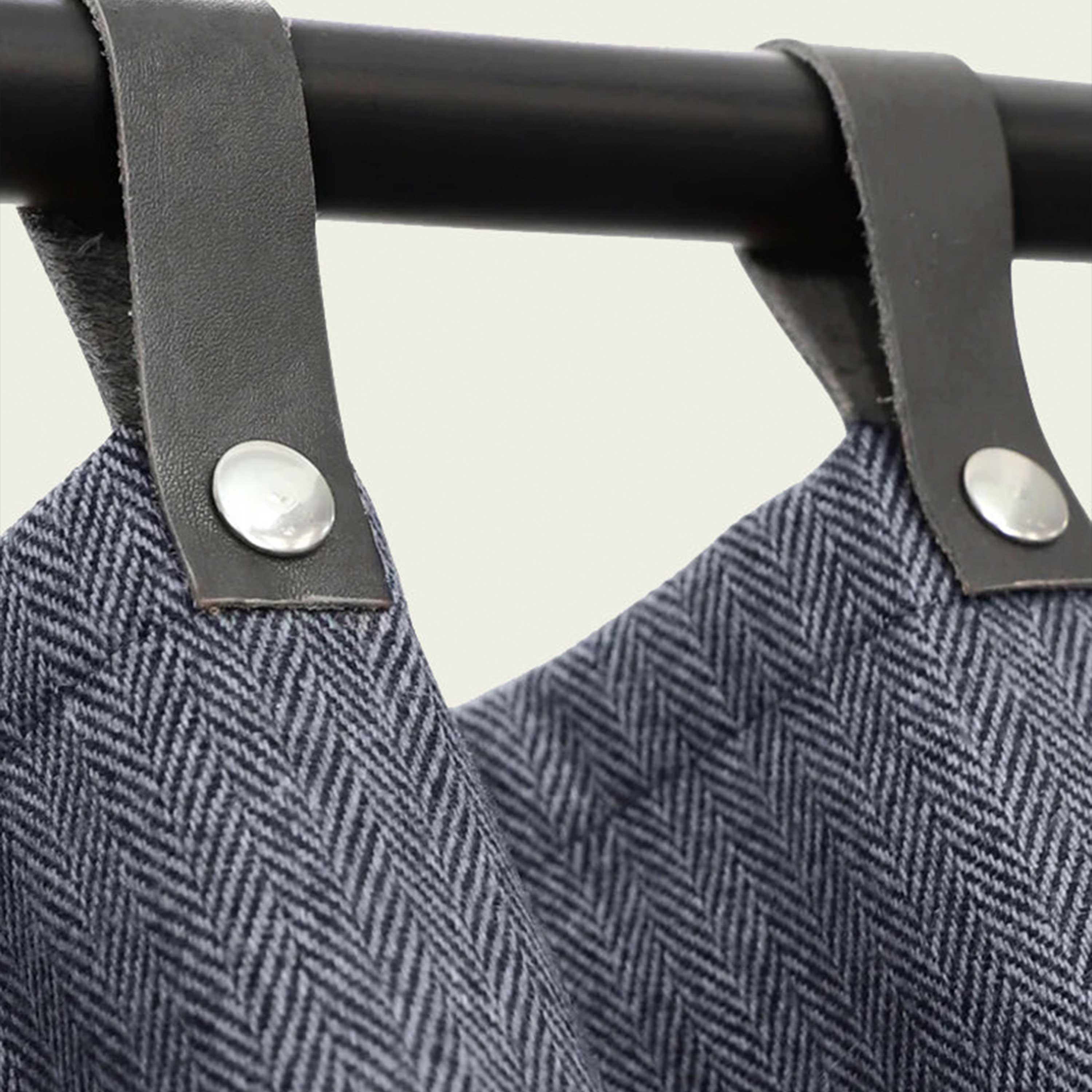 Navy Blue Wool Curtains With Leather Tabs