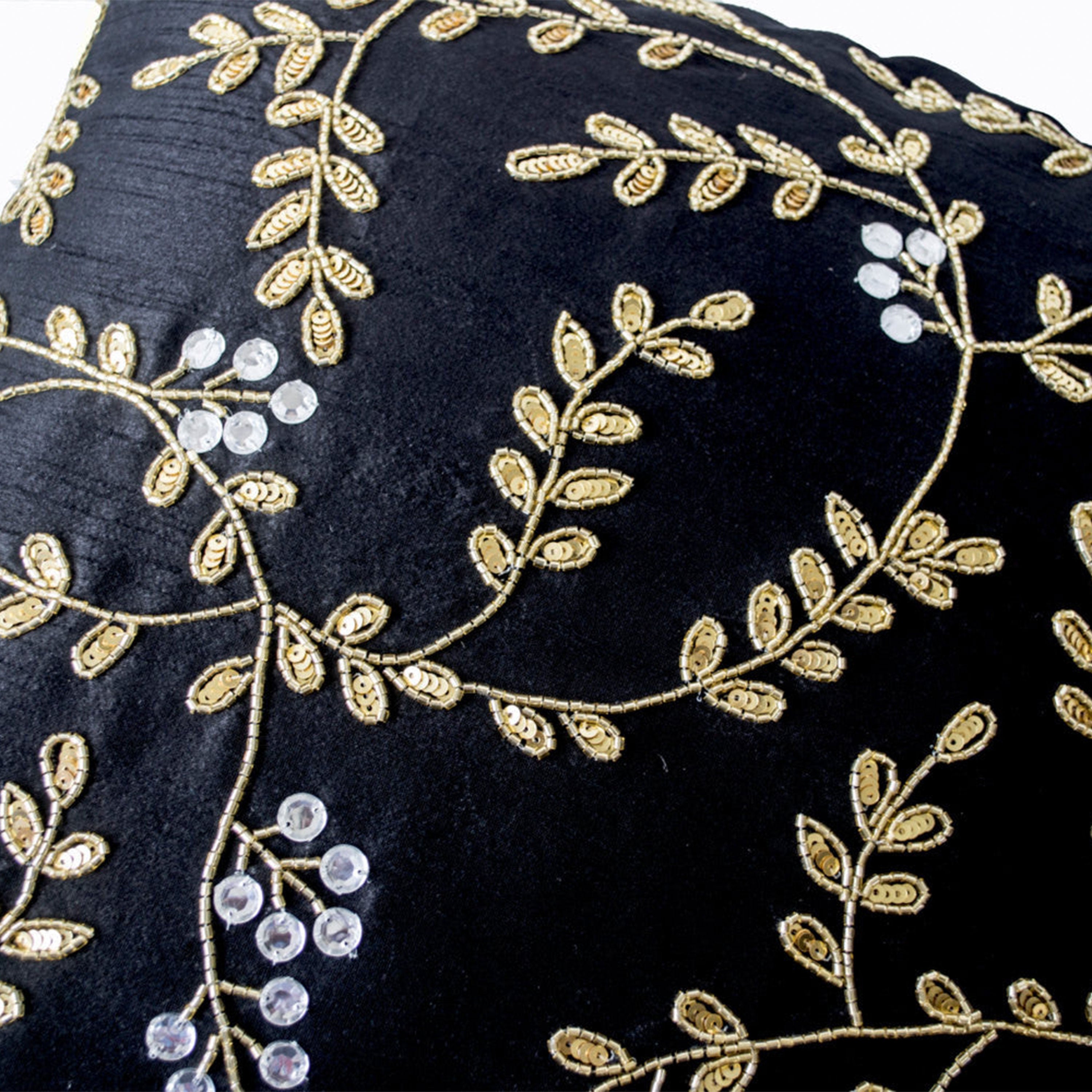 Black Silk Gold Leaves Pillows Cover