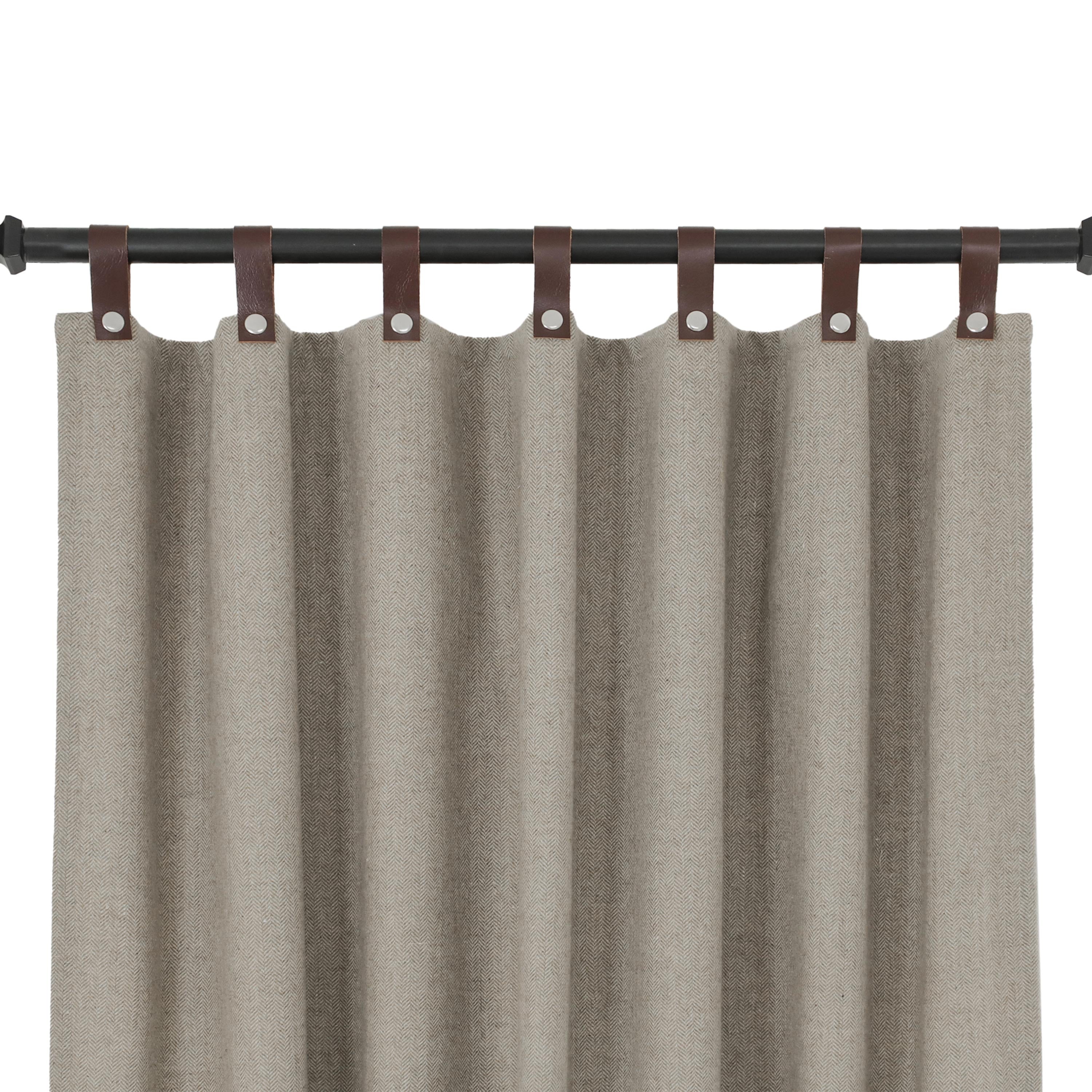 Taupe Chevron Wool Curtains With Leather Tabs