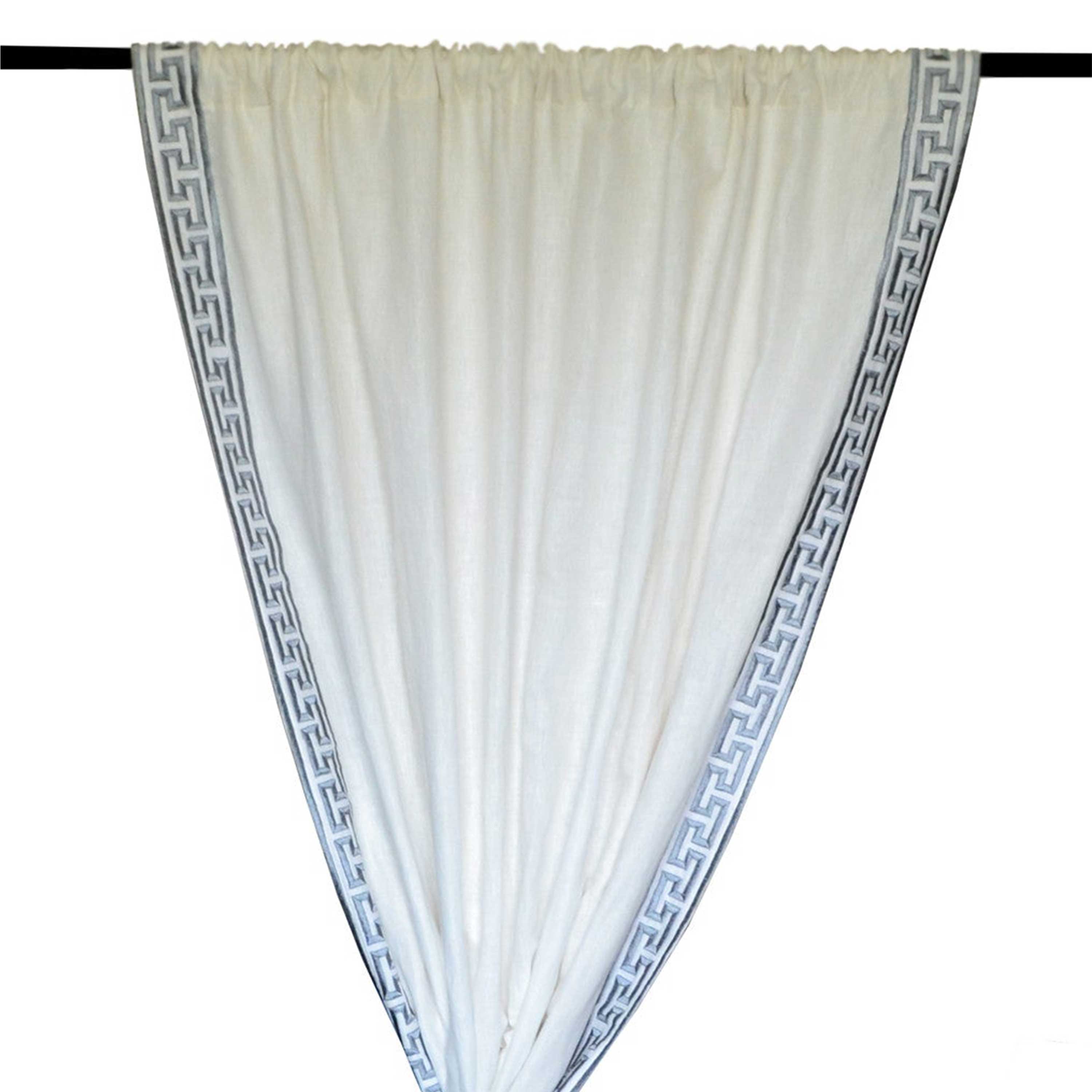Ivory Linen Curtain With Gray Greek Key Embroidery On Either Side