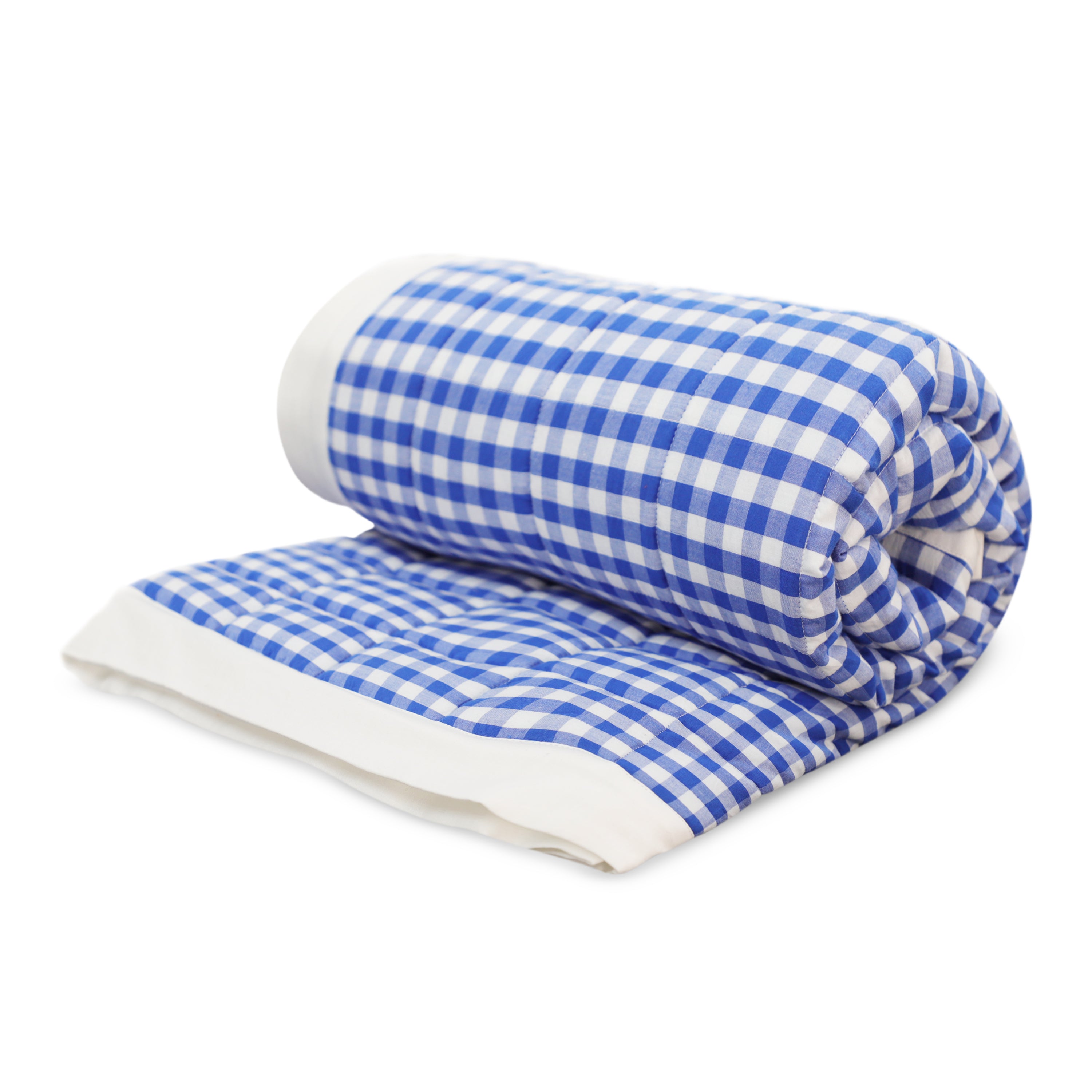 Blue Gingham Cotton Quilt and Shams