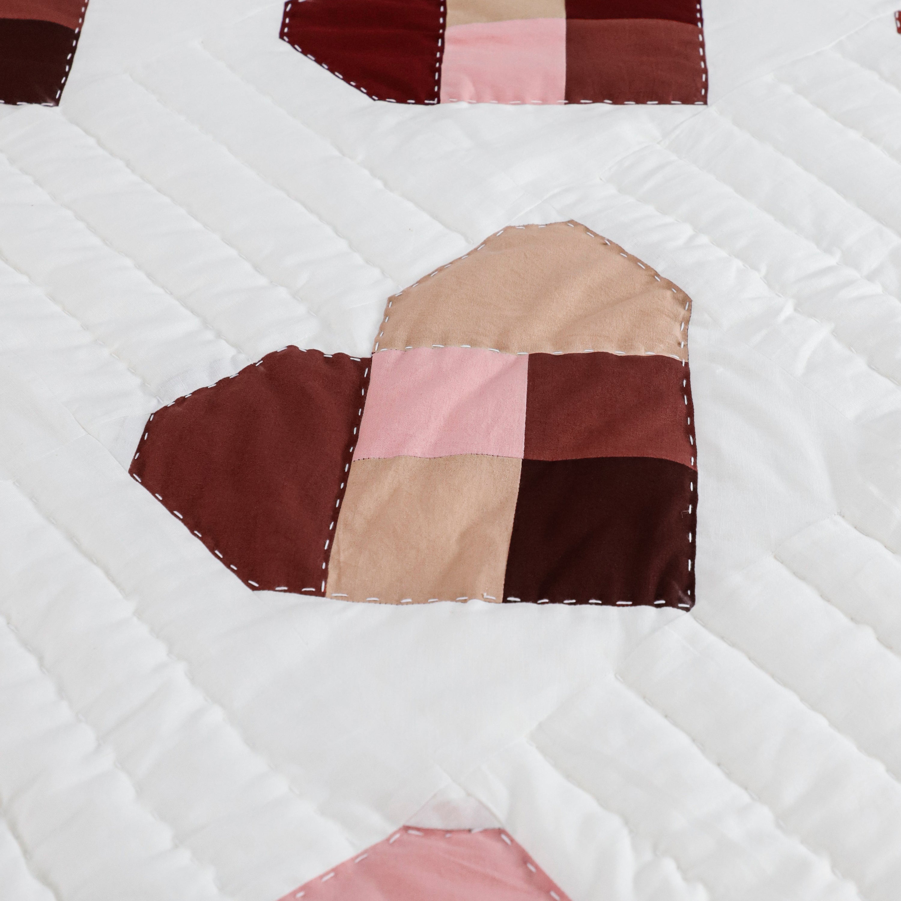 Handmade Cotton Heart Patch Quilt | Cozy Valentine’s Quilt