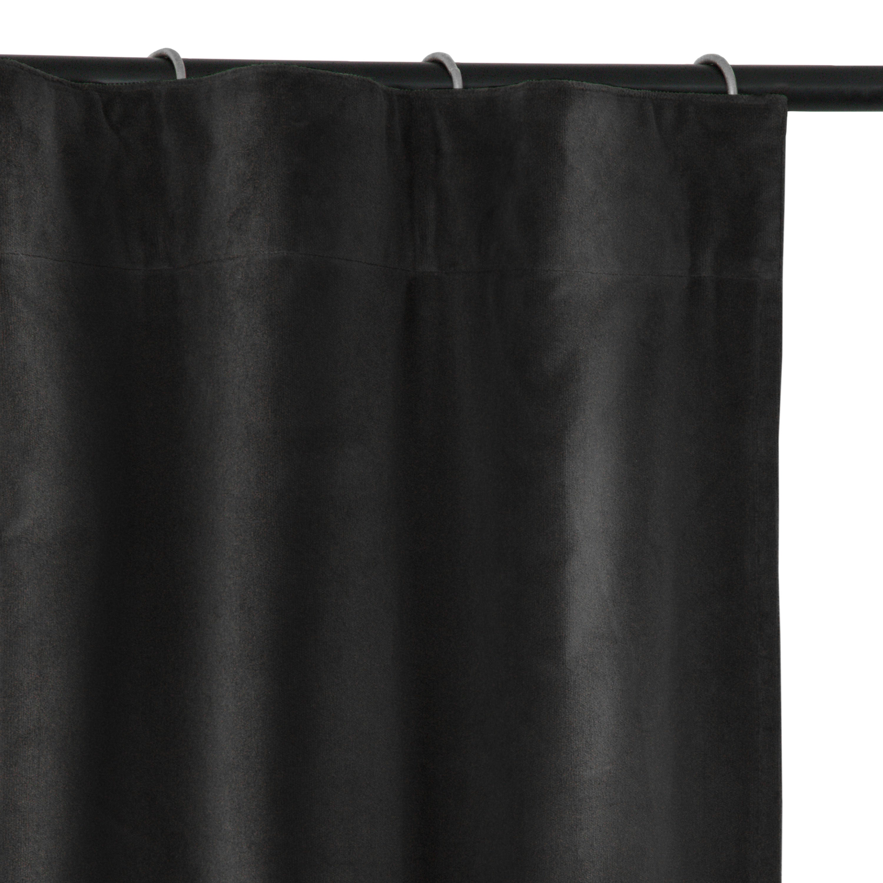 Black Cotton Velvet Curtain With Grey Chevron Trim